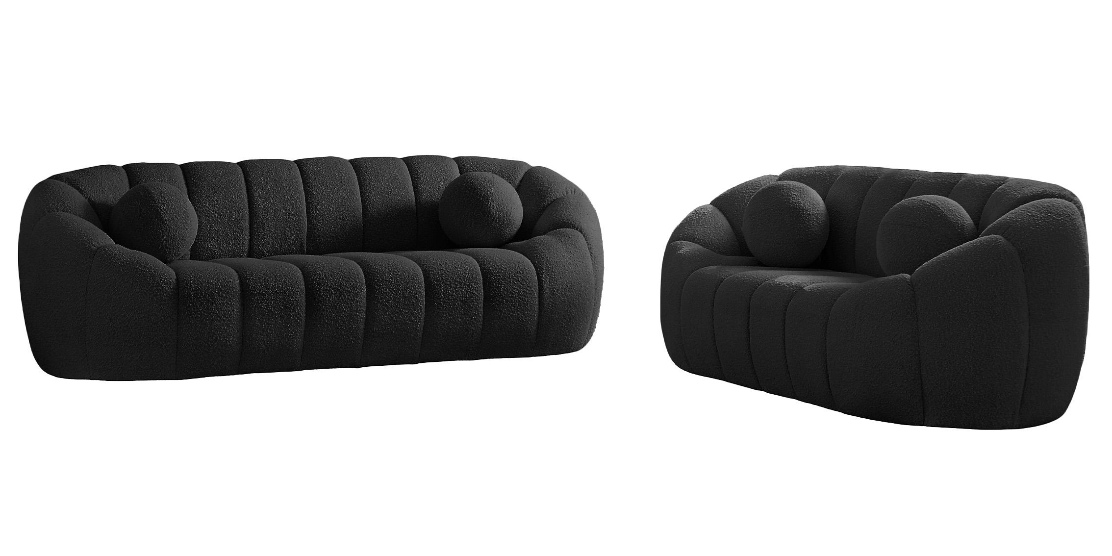 

    
Glam Black Boucle Channel Tufted Sofa Set 2 ELIJAH 644Black-S Meridian Modern
