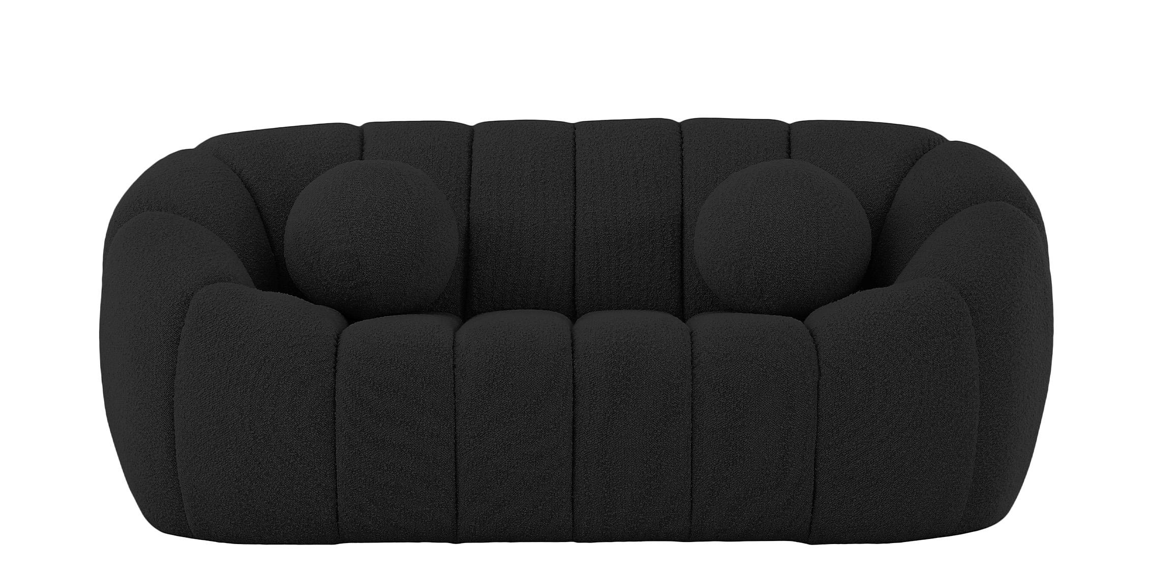 

    
 Order  Glam Black Boucle Channel Tufted Sofa Set 2 ELIJAH 644Black-S Meridian Modern
