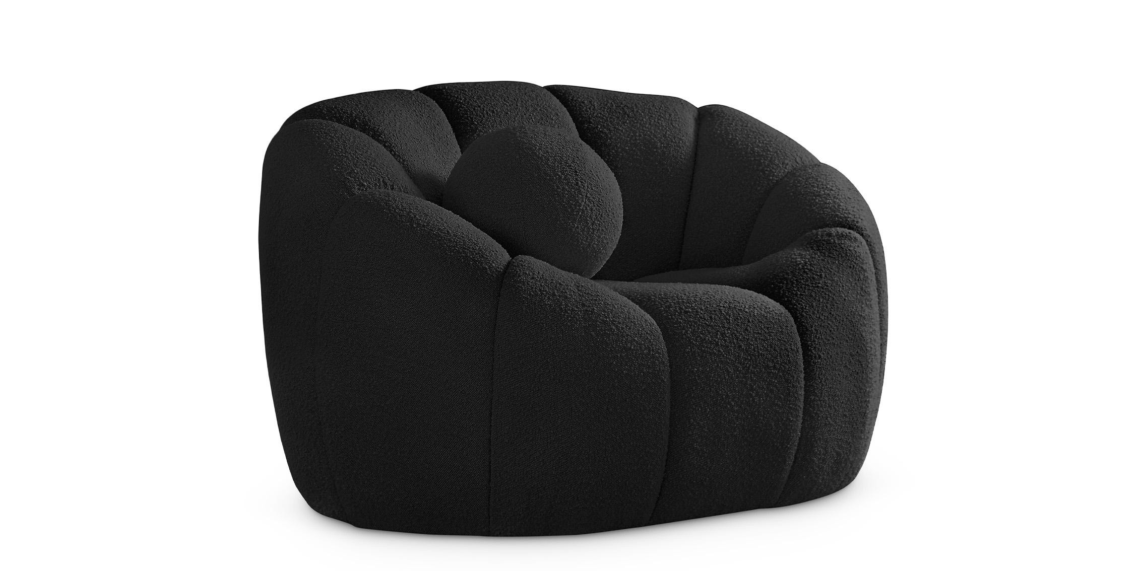 

    
 Order  Glam Black Boucle Channel Tufted Sofa Set 3 ELIJAH 644Black-S Meridian Modern
