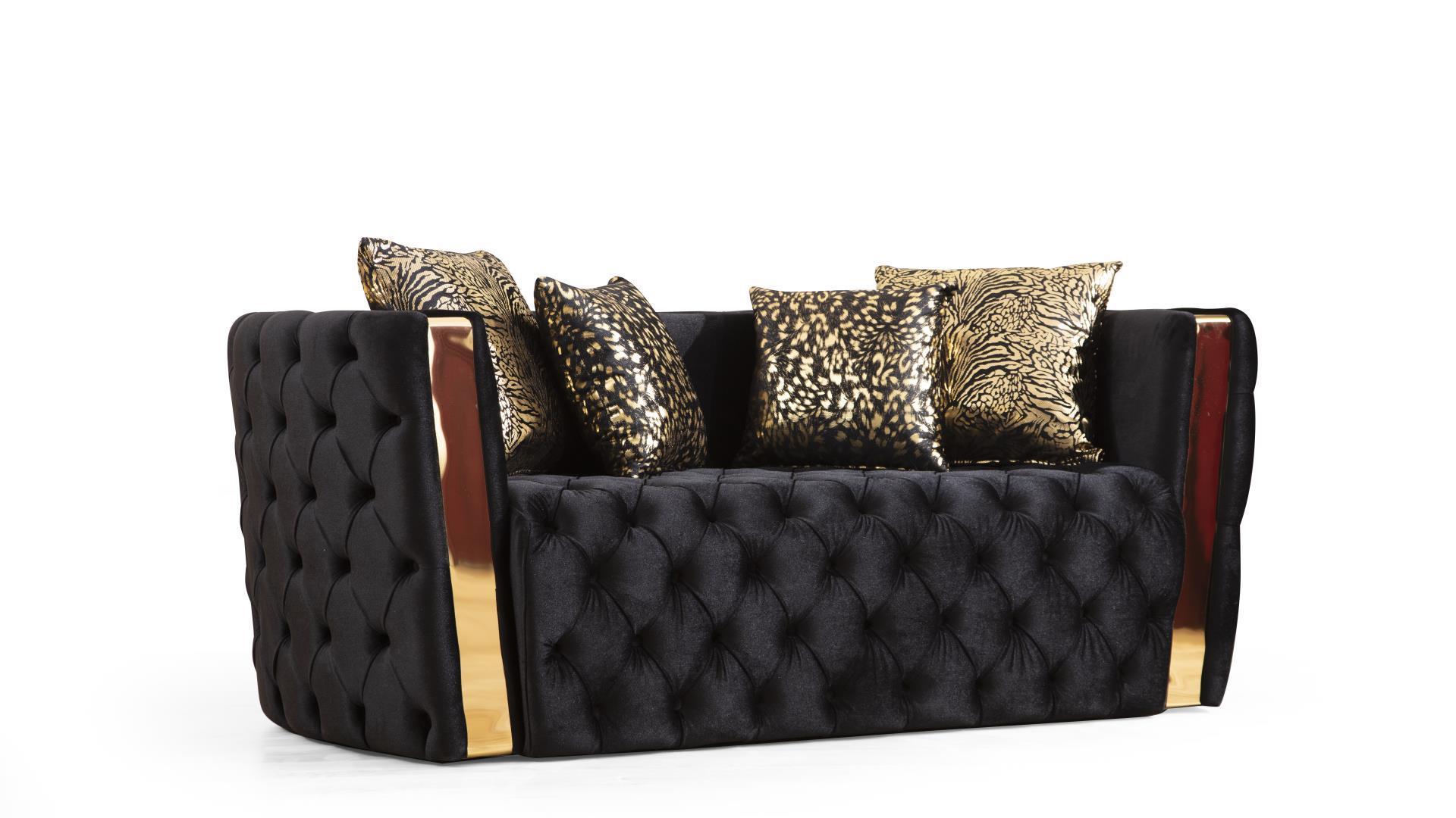 

    
Naomi Button Tufted Loveseat With Velvet Fabric And Gold Accent In Black Galaxy
