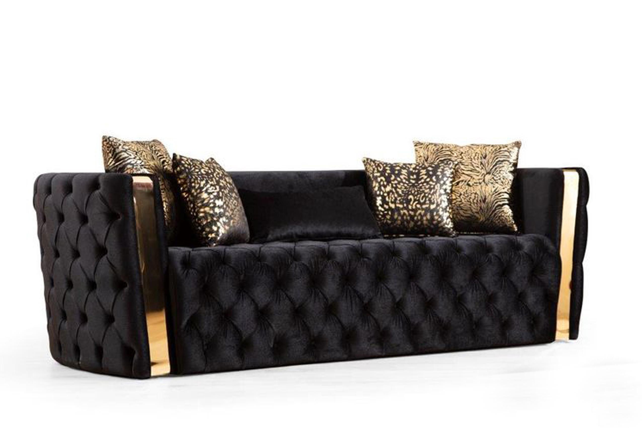 

    
Black Velvet Button Tufted Sofa Naomi Galaxy Home Modern
