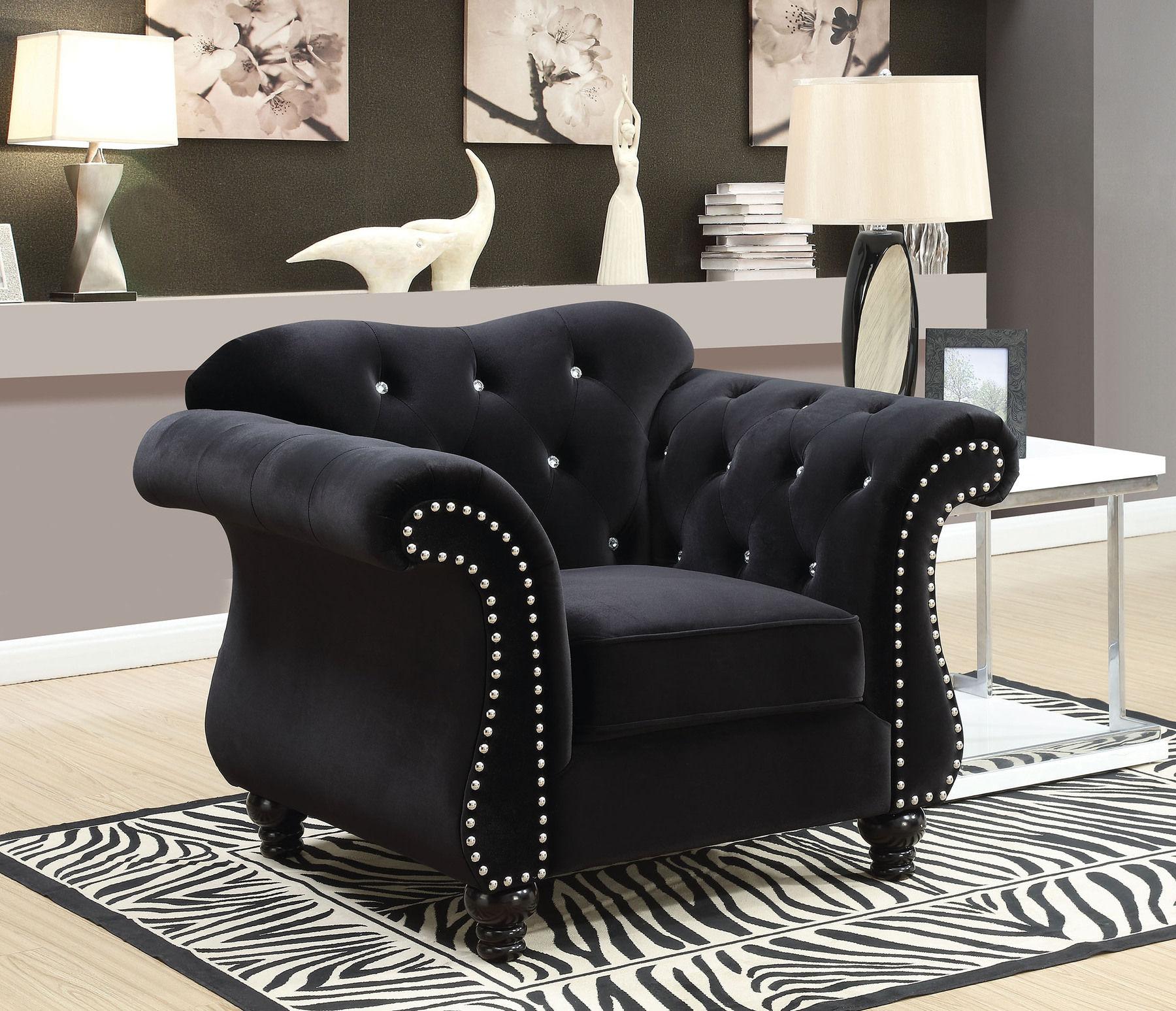 

    
Glam Black Flannelette Arm Chair Furniture of America CM6159BK-CH Jolanda
