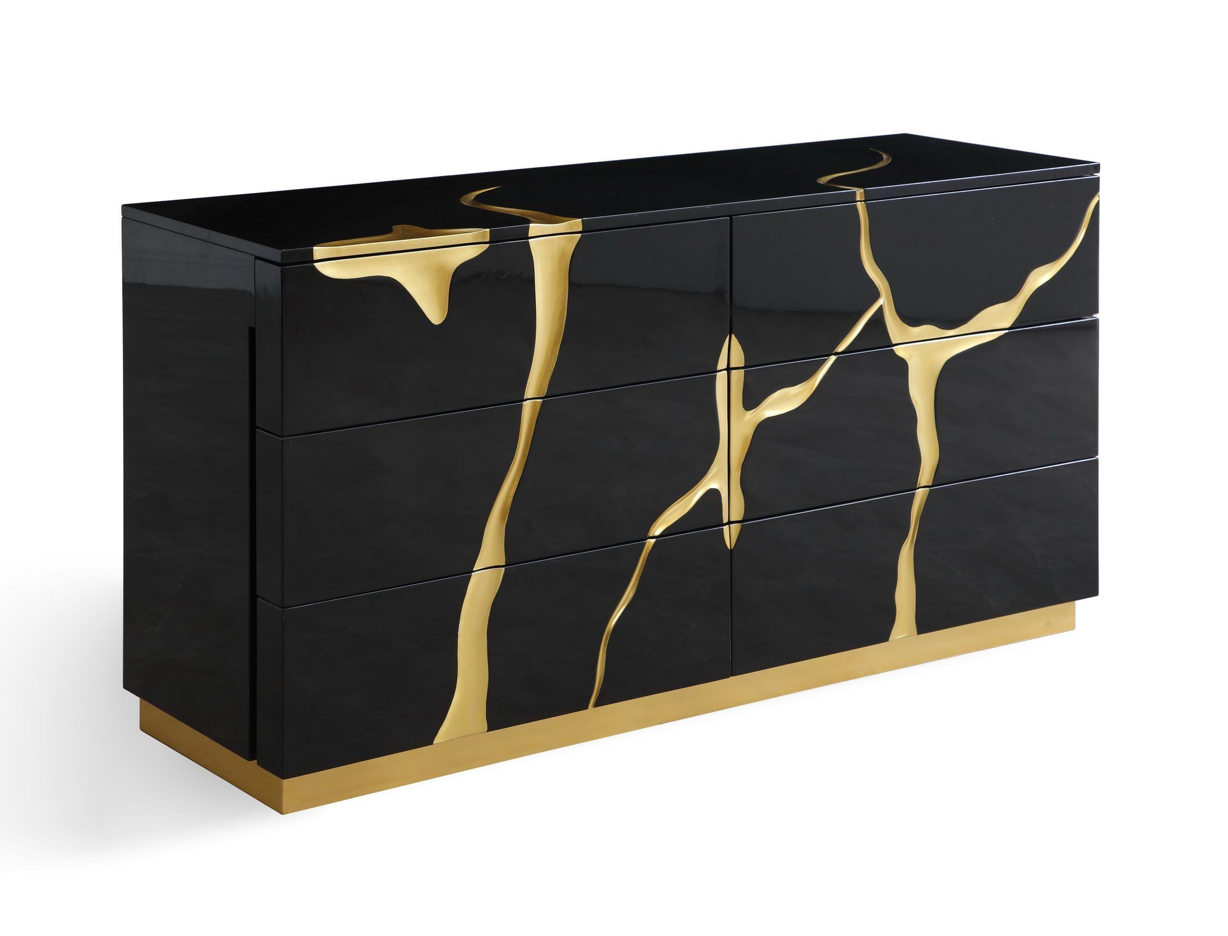

    
Glam Black & Gold Dresser w/ 6 Drawers + Chest w/ 5 Drawers by Modrest Aspen
