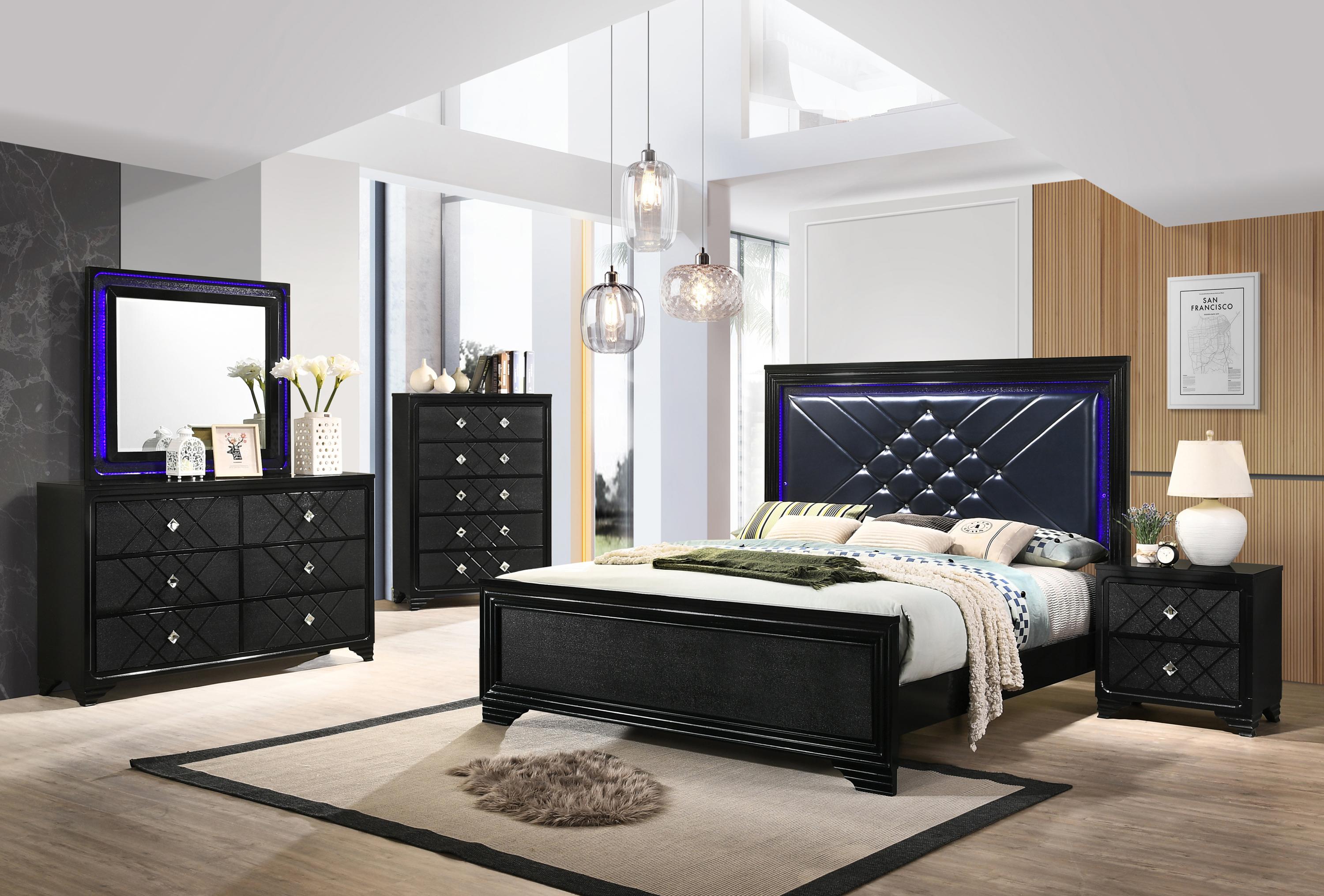 Contemporary Bedroom Set 223571KW-3PC Penelope 223571KW-3PC in Black Leatherette