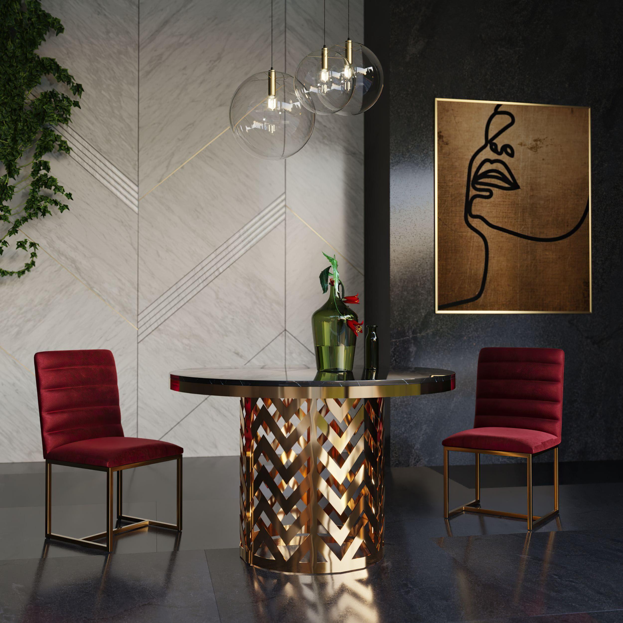 Contemporary, Modern Dining Room Set Kowal Barker VGGMM-DT-1426-5pcs in Gold Velvet