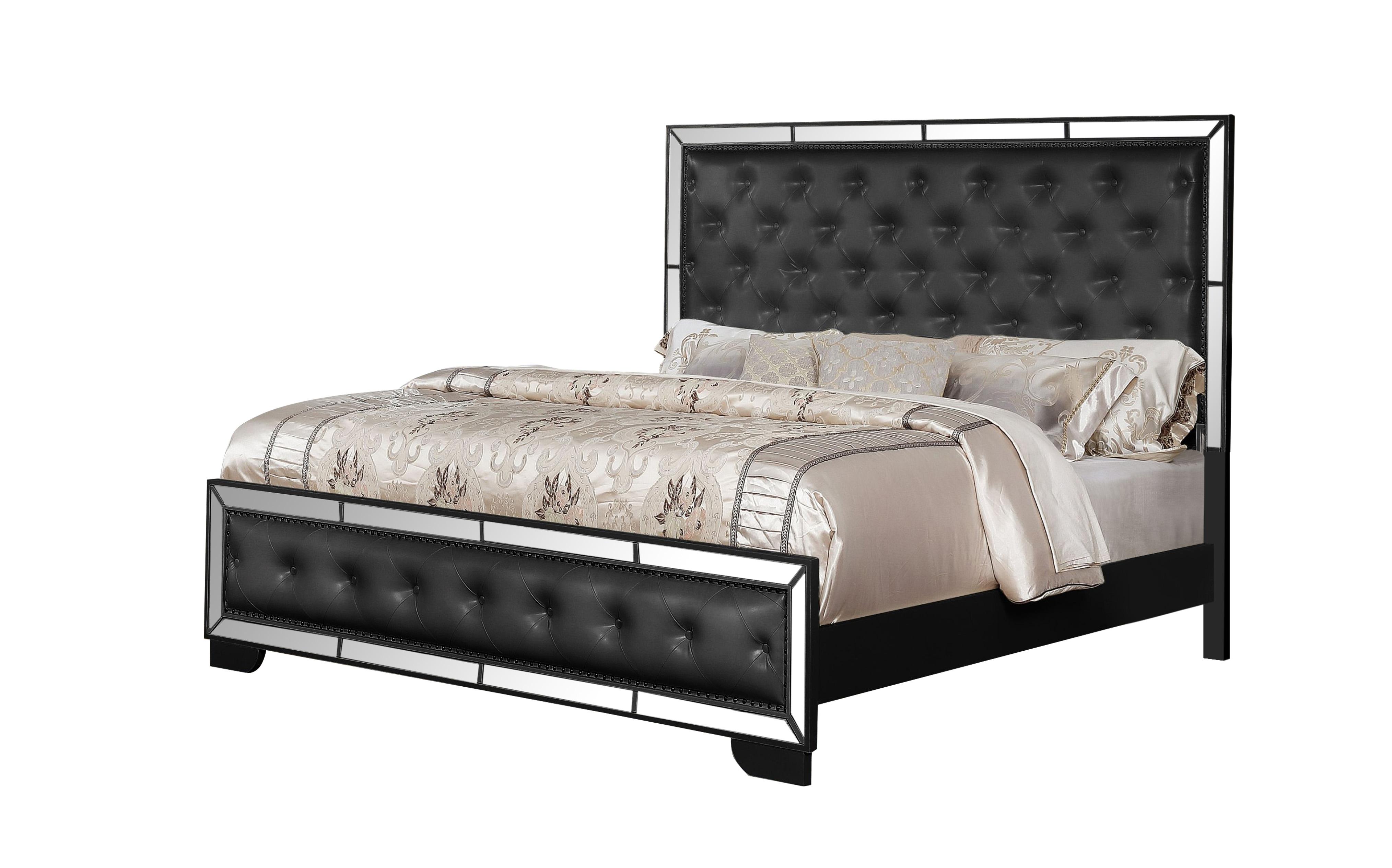 

    
Glam Black Mirrored Inlay Tufted Queen Bedroom Set 4P MADISON Galaxy Home Modern
