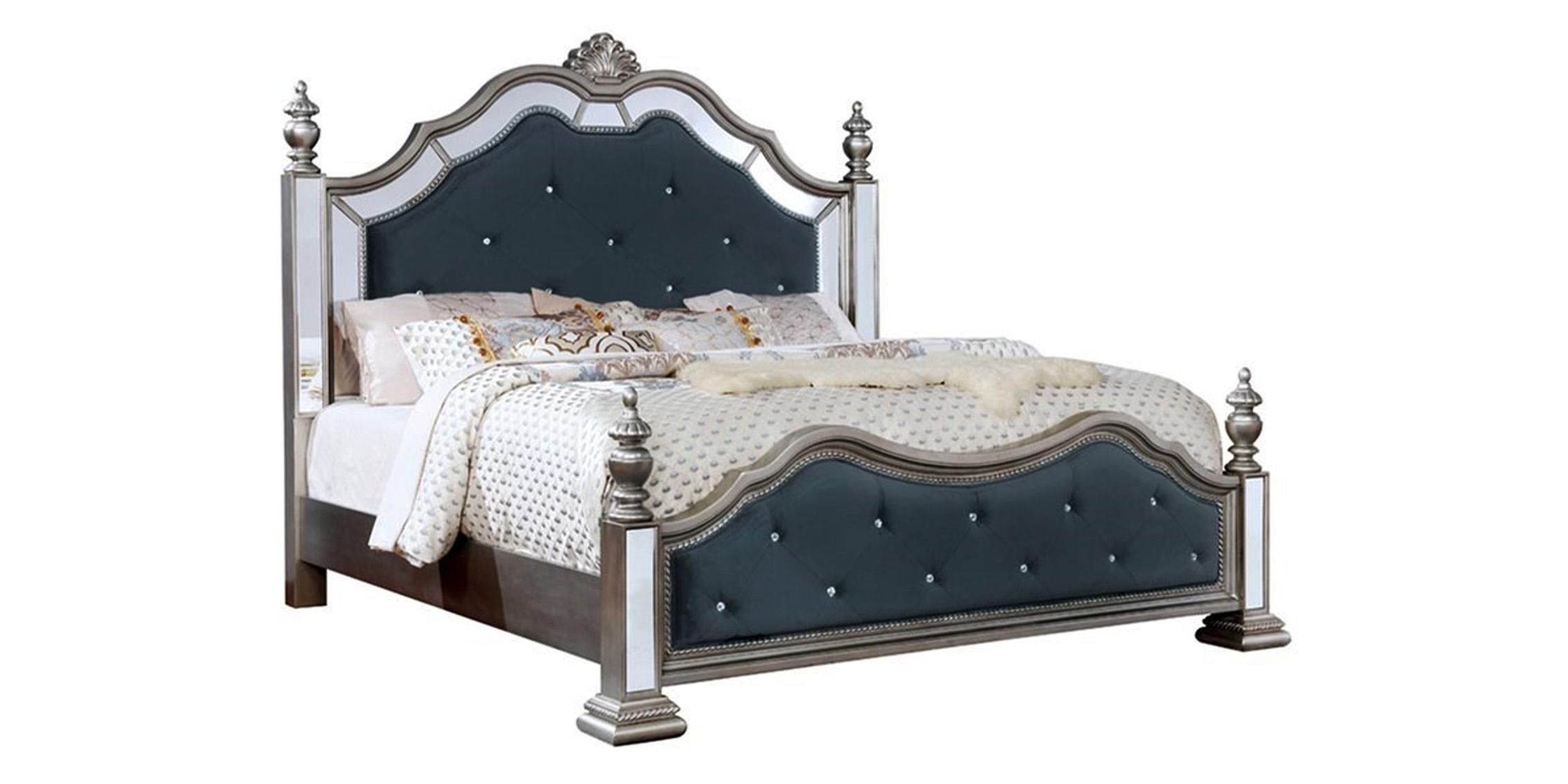 

    
Glam Black Silver & Mirror King Poster Bedroom Set 5Pcs w/Chest Contemporary McFerran B1722
