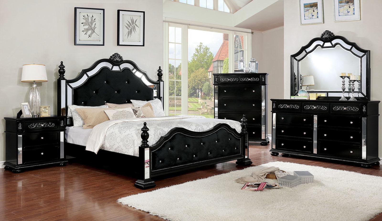

    
Glam Black Solid Wood CAL Bedroom Set 5pcs Furniture of America CM7194BK Azha
