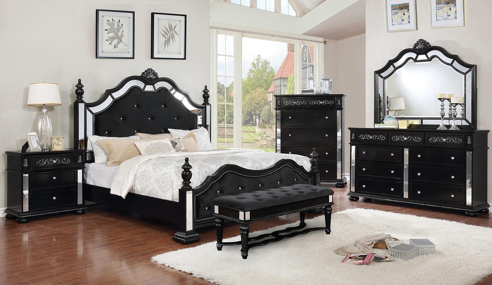 

    
Glam Black Solid Wood CAL Bedroom Set 7pcs Furniture of America CM7194BK Azha

