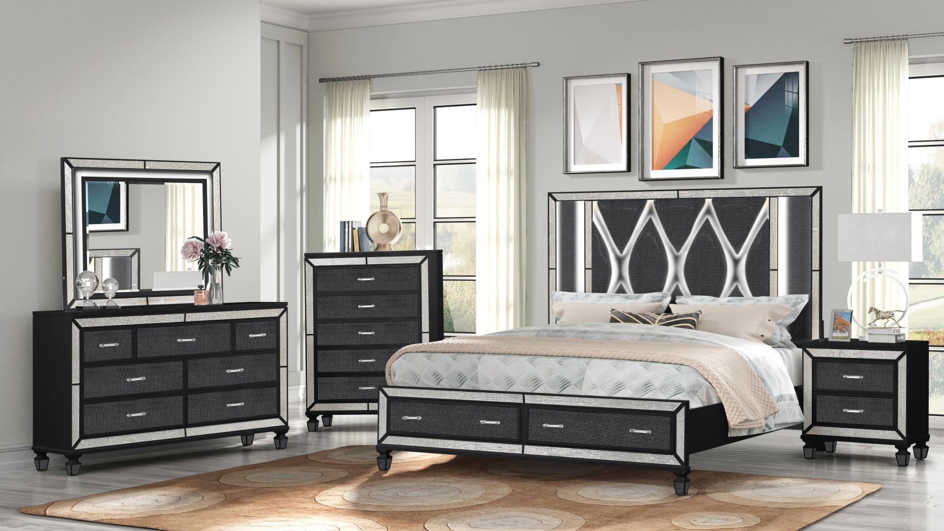 

    
Glam Black Solid Wood Dresser & Mirror Set 2Pcs CRYSTAL Galaxy Home Modern
