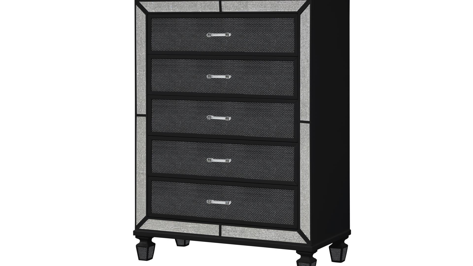 

    
Glam Black Solid Wood Five Drawer Chest CRYSTAL Galaxy Home Modern Contemporary
