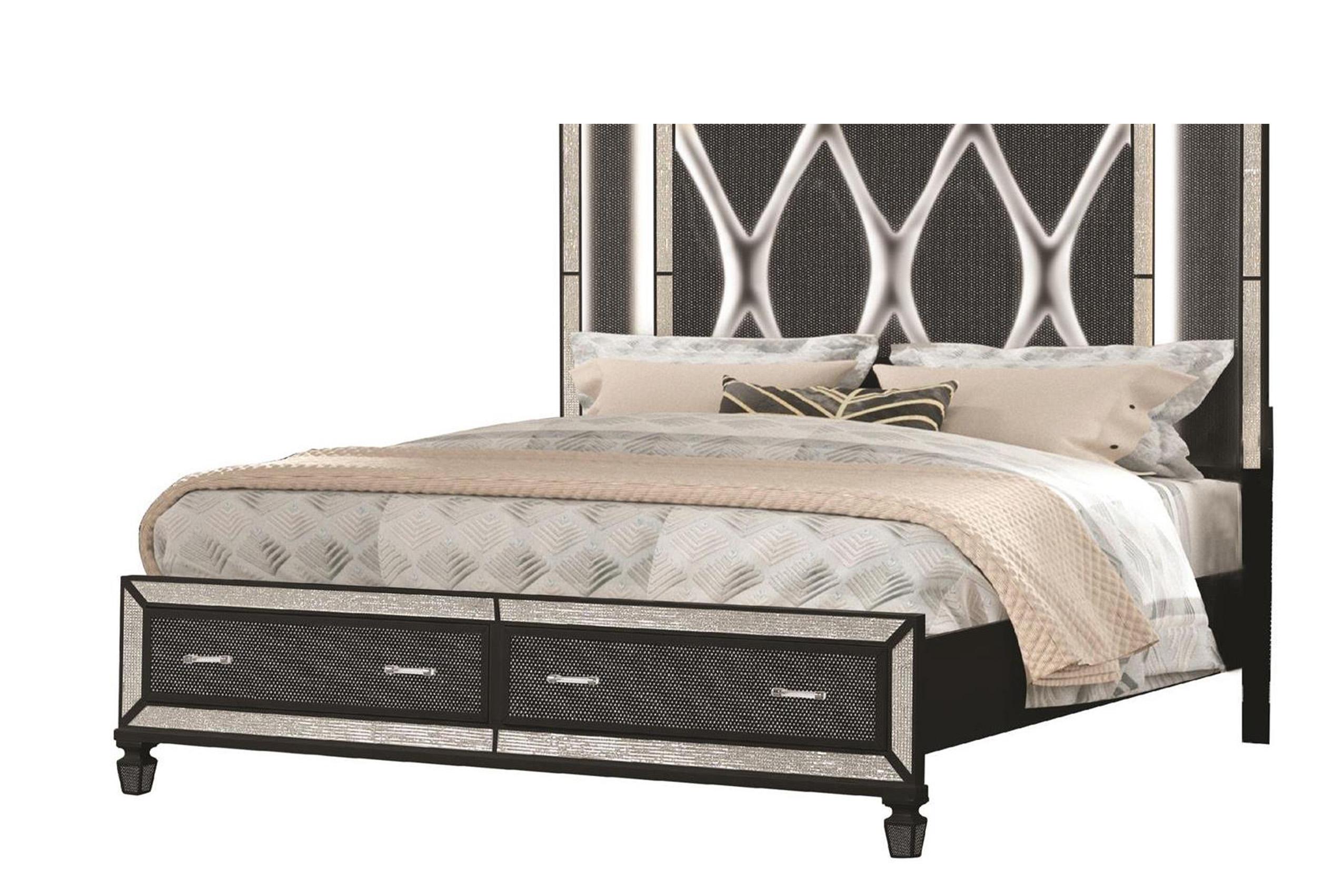

    
Glam Black Solid Wood King Bed Set 4Pcs CRYSTAL Galaxy Home Modern Contemporary
