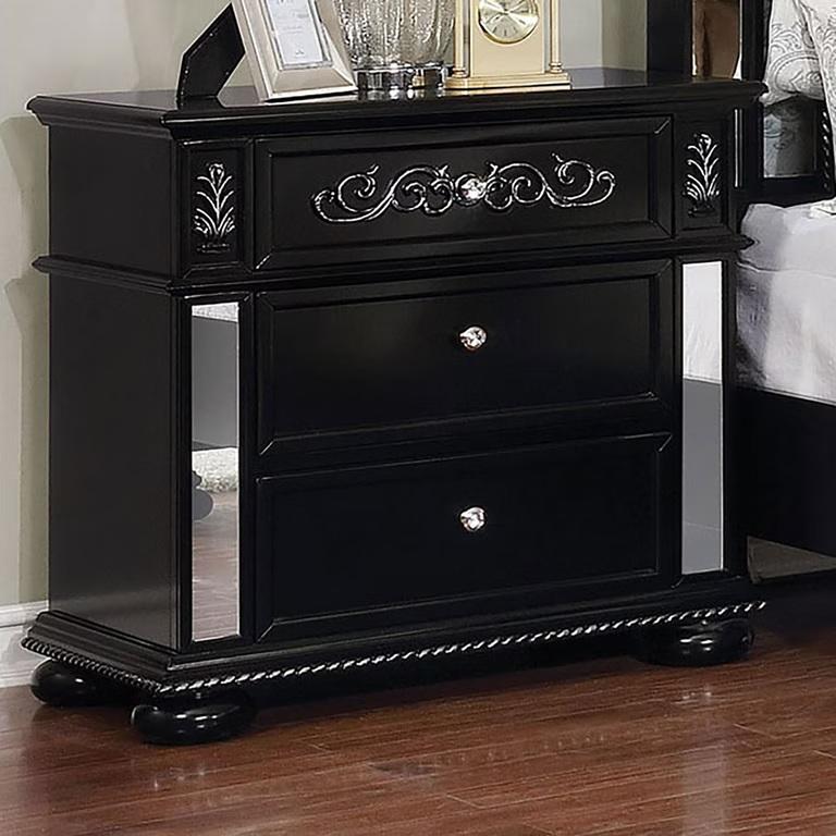 

    
Glam Black Solid Wood Nightstand Furniture of America CM7194BK-N Azha
