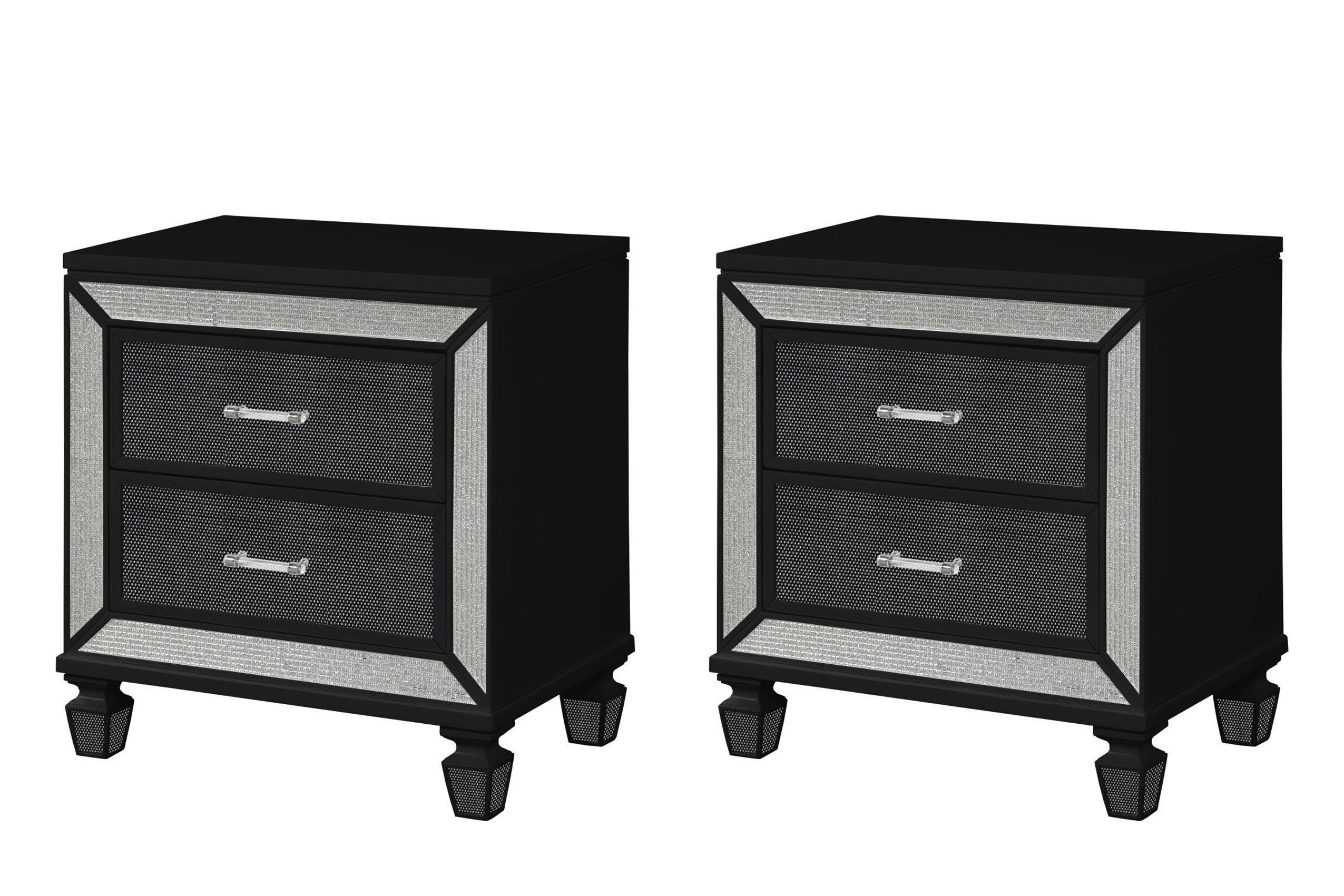 

    
Glam Black Solid Wood Nightstand Set 2Pc CRYSTAL Galaxy Home Modern Contemporary
