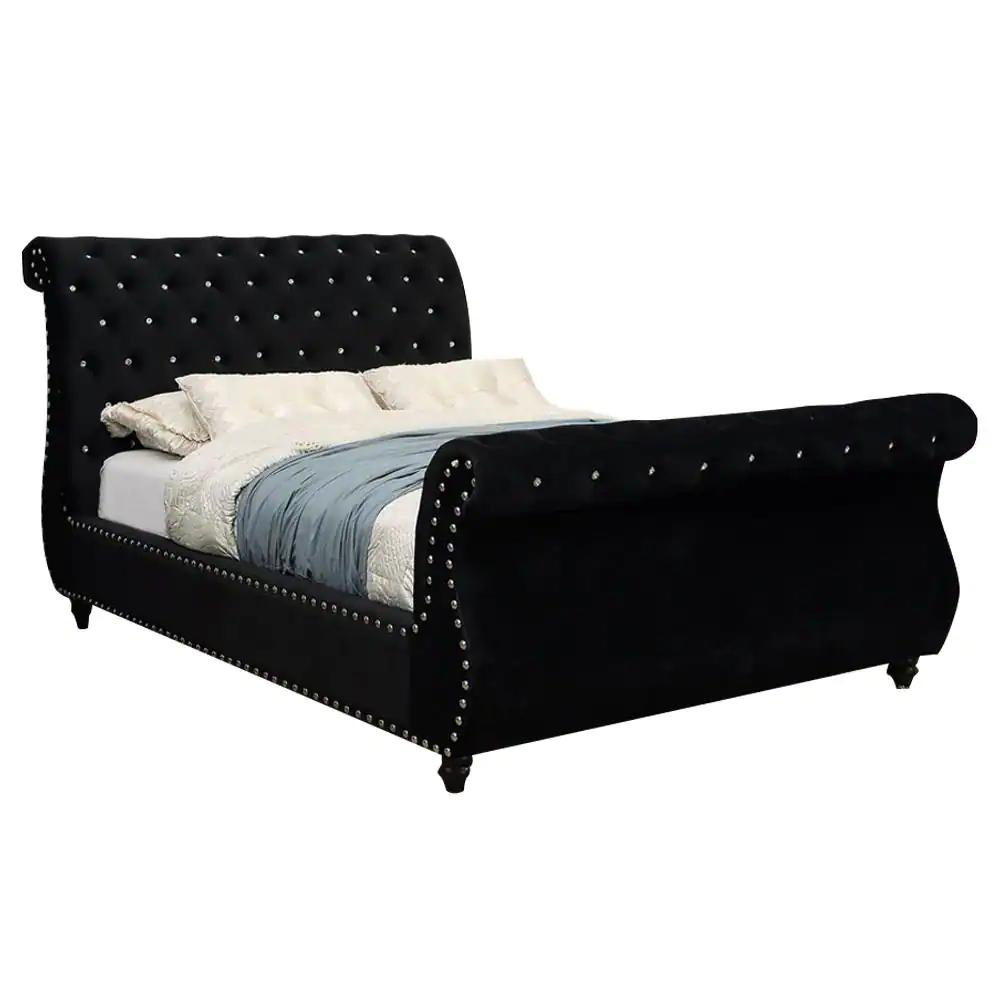 

    
Glam Black Solid Wood Queen Bed Furniture of America CM7128BK-Q Noella
