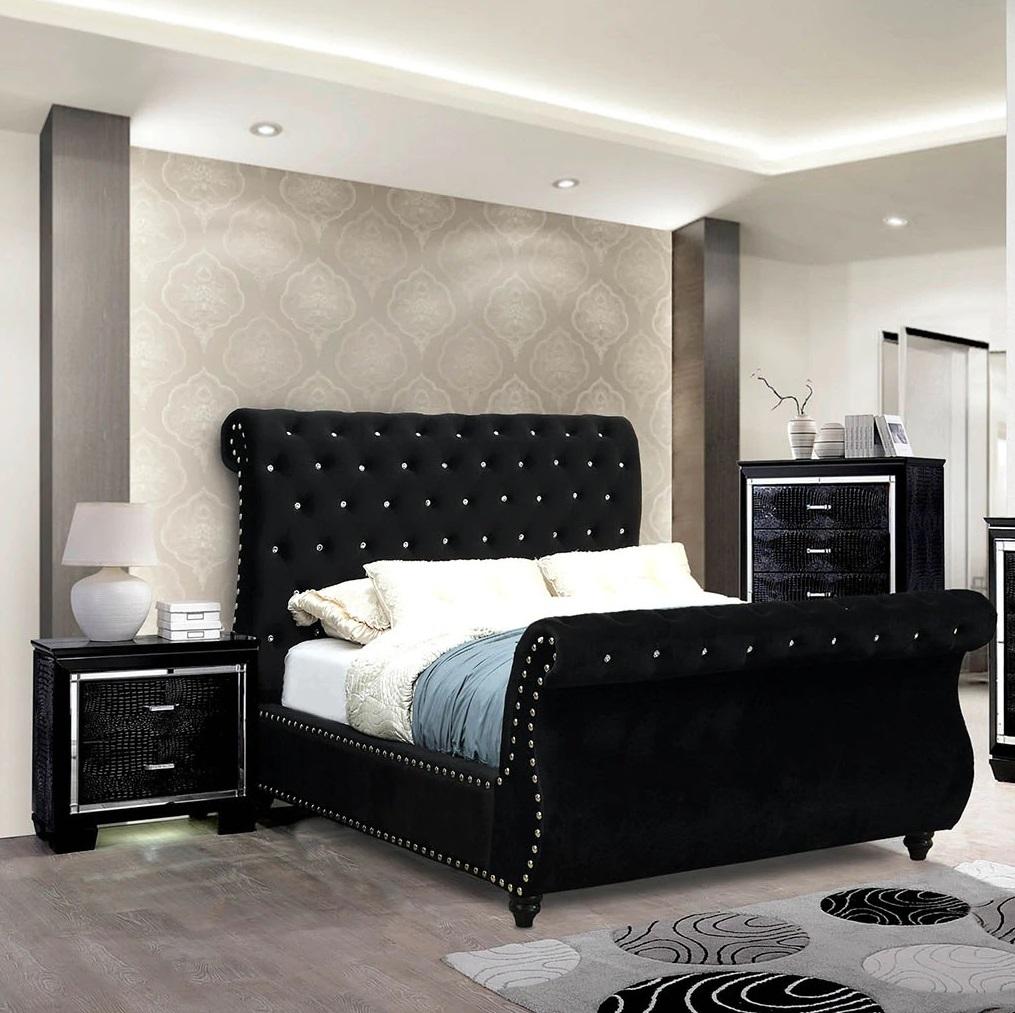 

    
Glam Black Solid Wood Queen Bedroom Set 3pcs Furniture of America CM7128BK-Q Noella
