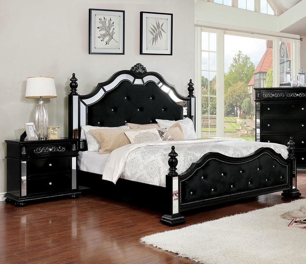 

    
Glam Black Solid Wood Queen Bedroom Set 3pcs Furniture of America CM7194BK Azha
