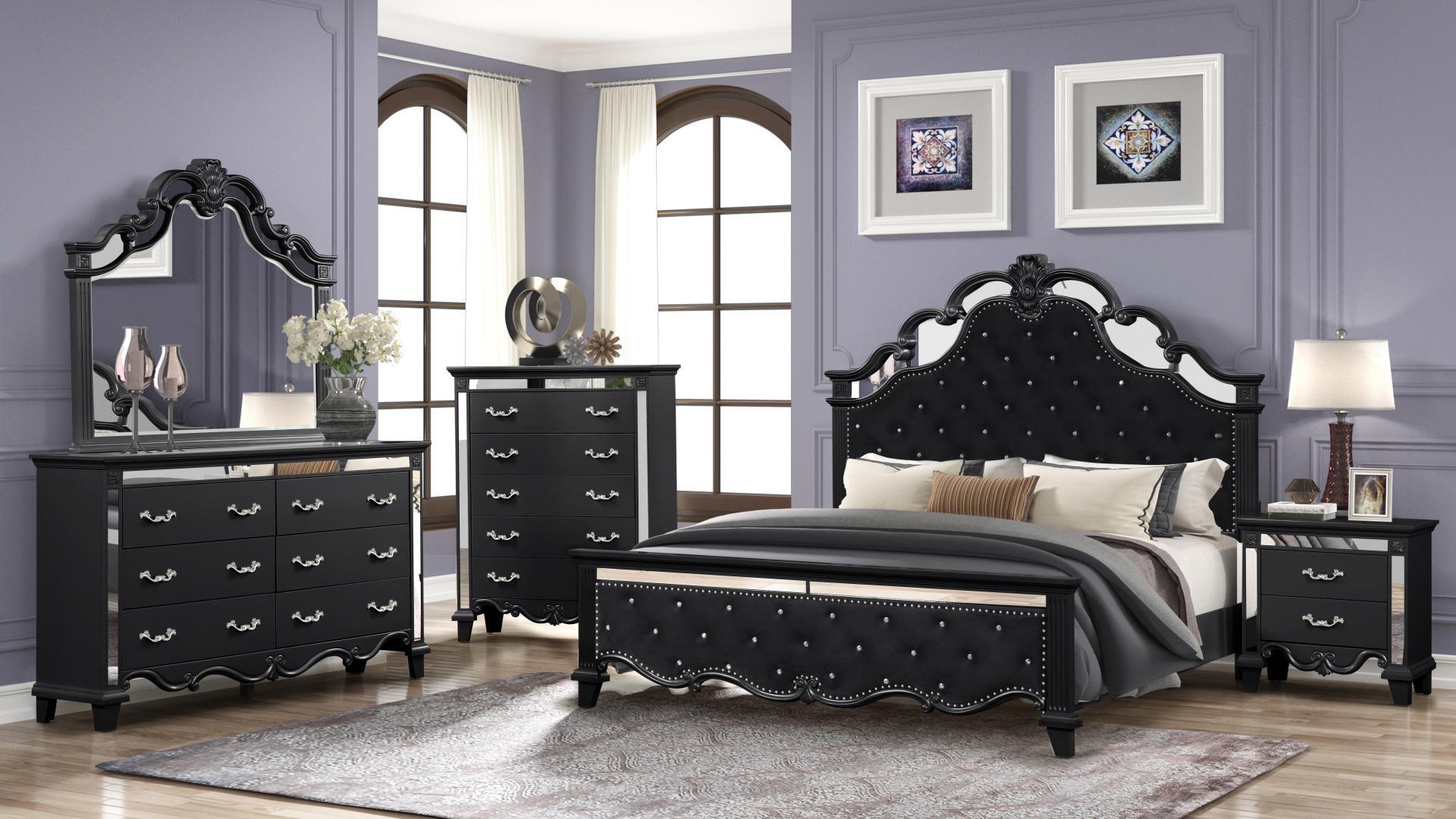 

    
Glam Black Tufted King Bedroom Set 4Pcs MILAN Galaxy Home Contemporary Modern
