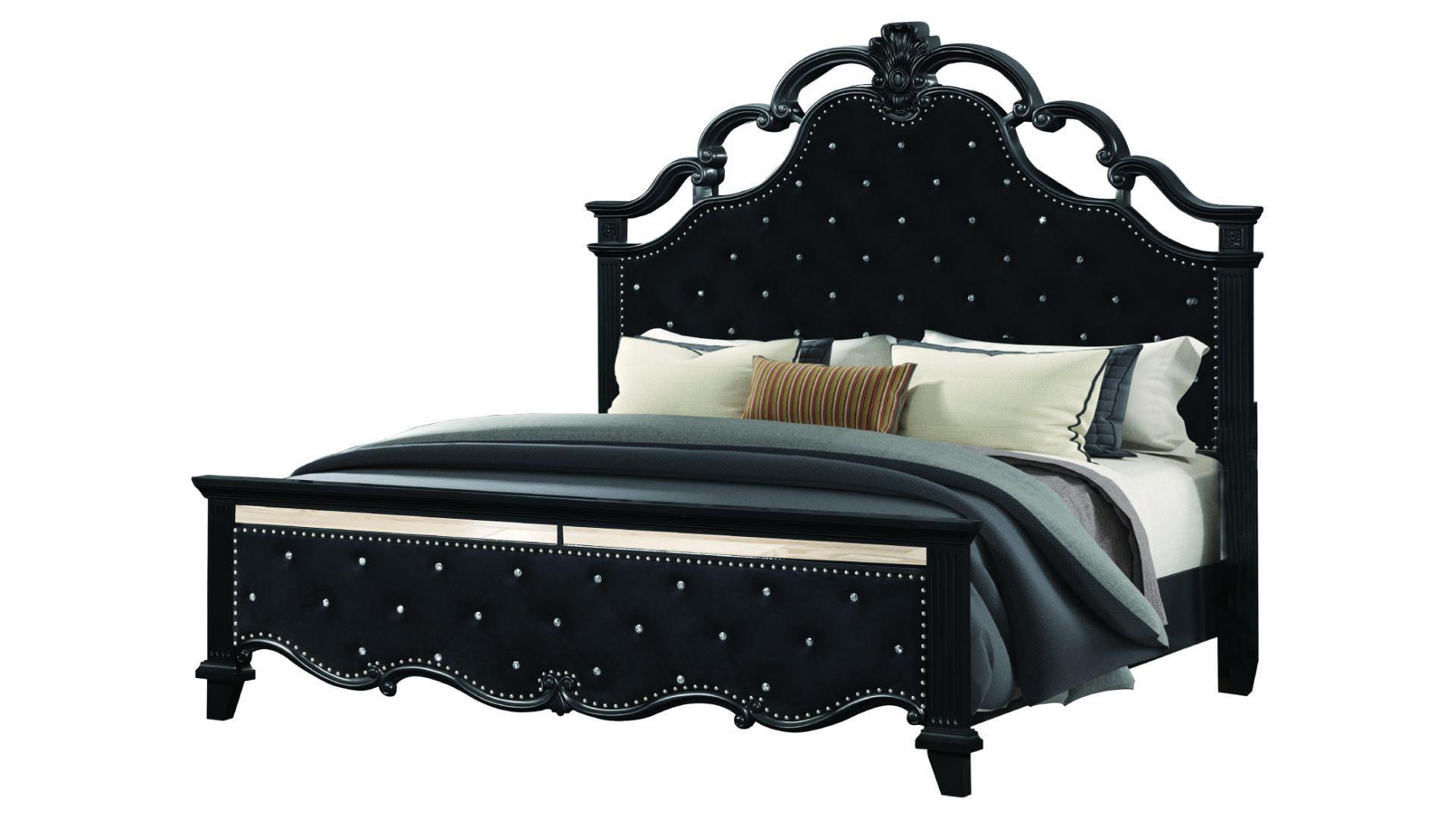 

    
Glam Black Tufted Queen Bedroom Set 4P MILAN Galaxy Home Contemporary Modern
