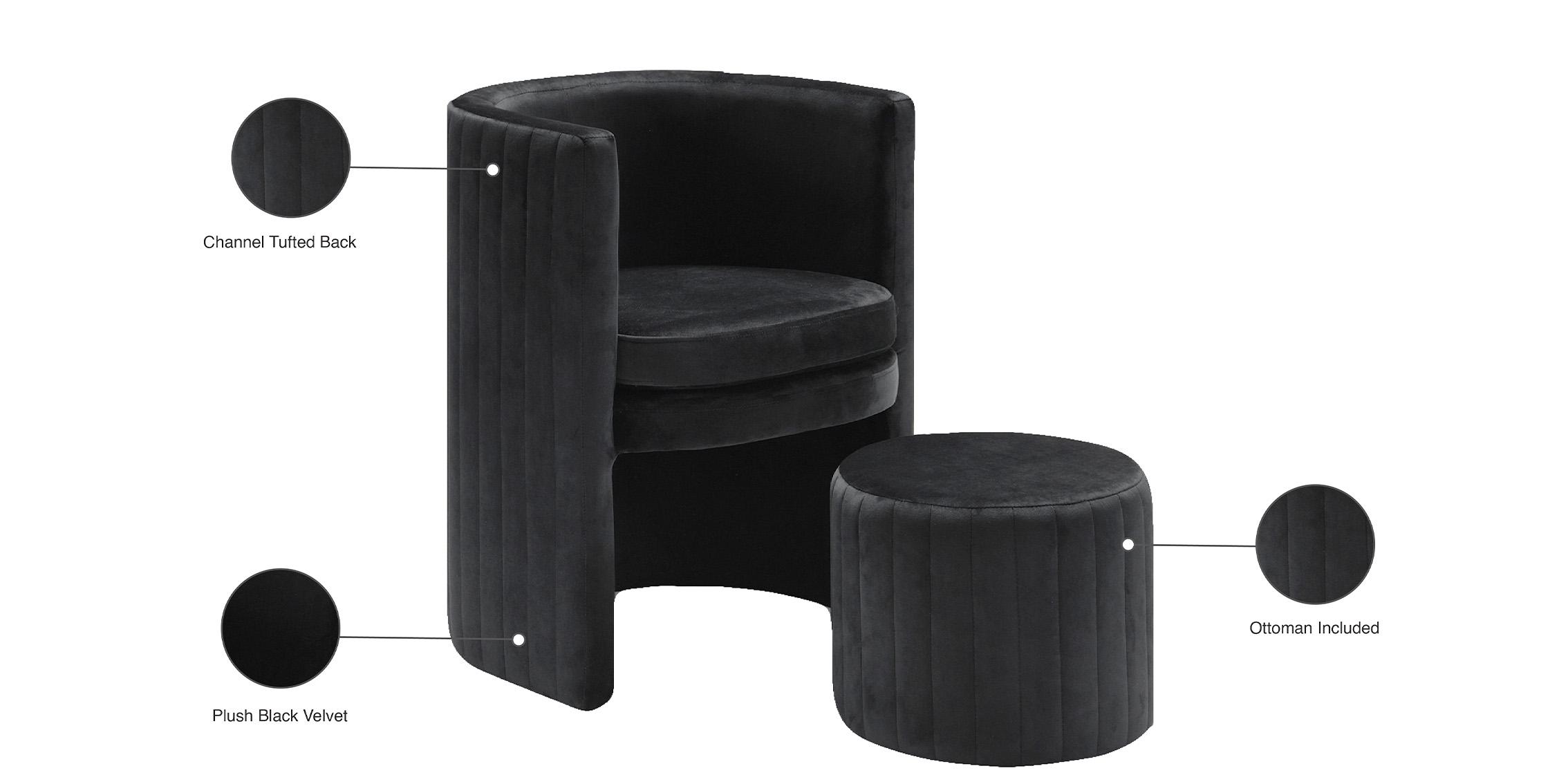 

    
555Black-Set-4 Glam Black Velvet Accent Chair & Ottoman Set 4P SELENA 555Black Meridian Modern
