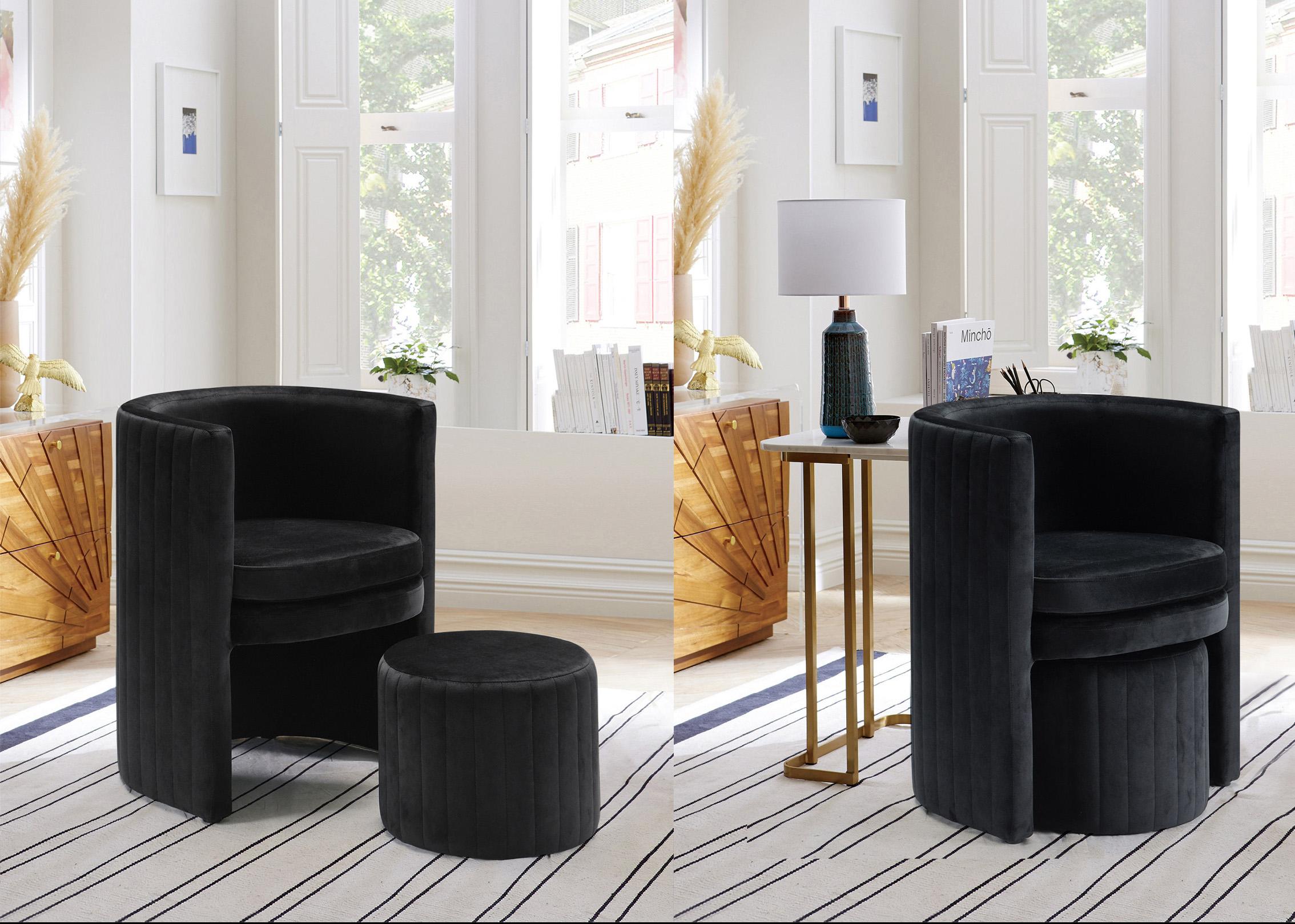 

    
Glam Black Velvet Accent Chair & Ottoman Set 4P SELENA 555Black Meridian Modern
