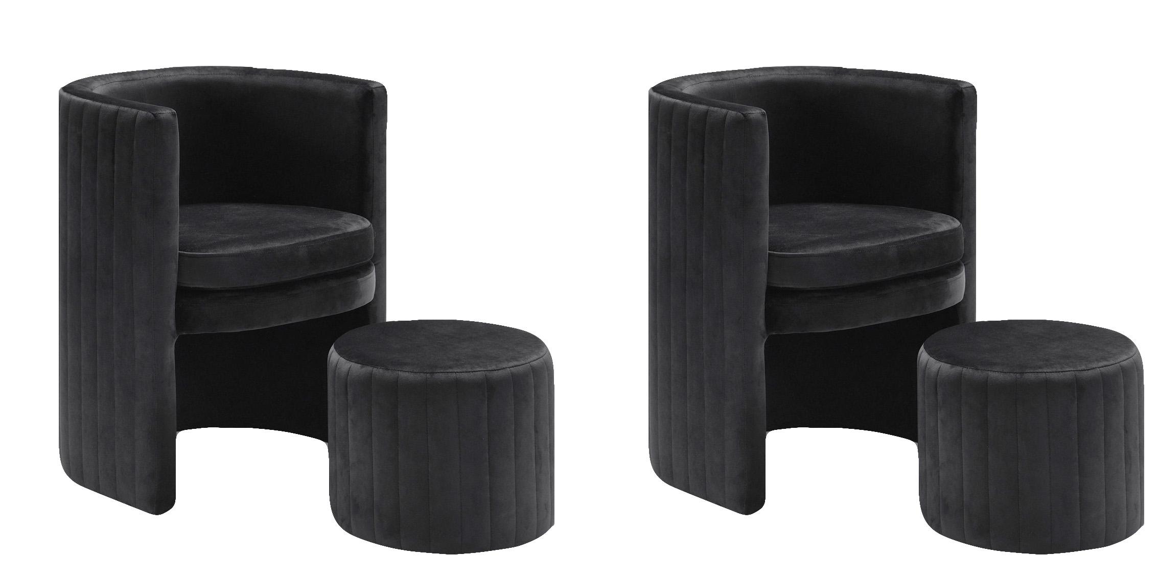 Contemporary Arm Chair Set SELENA 555Black 555Black-Set-4 in Black Velvet