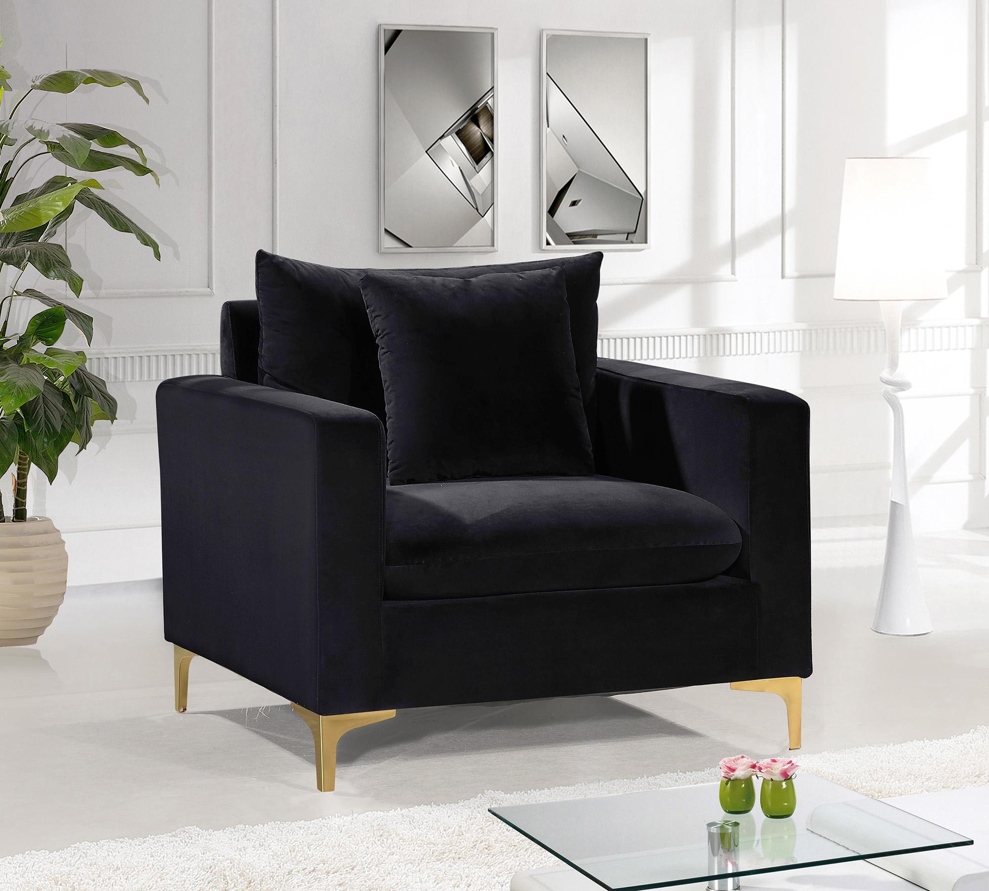 Contemporary Arm Chair Naomi 633Black-C 633Black-C in Chrome, Gold, Black Velvet