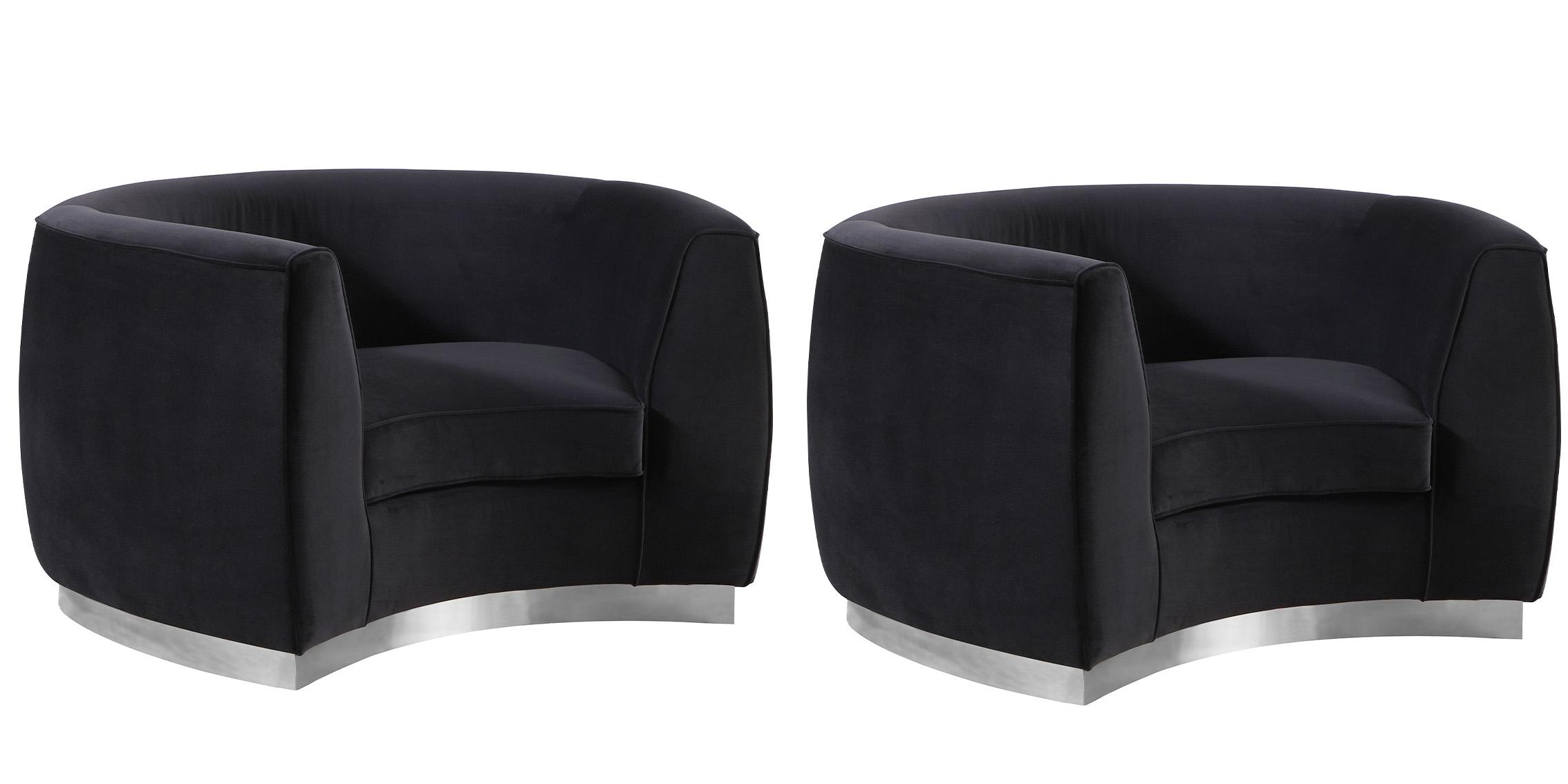 

    
Glam Black Velvet Chair Set 2Pcs Julian 621Black-C  Meridian Contemporary Modern
