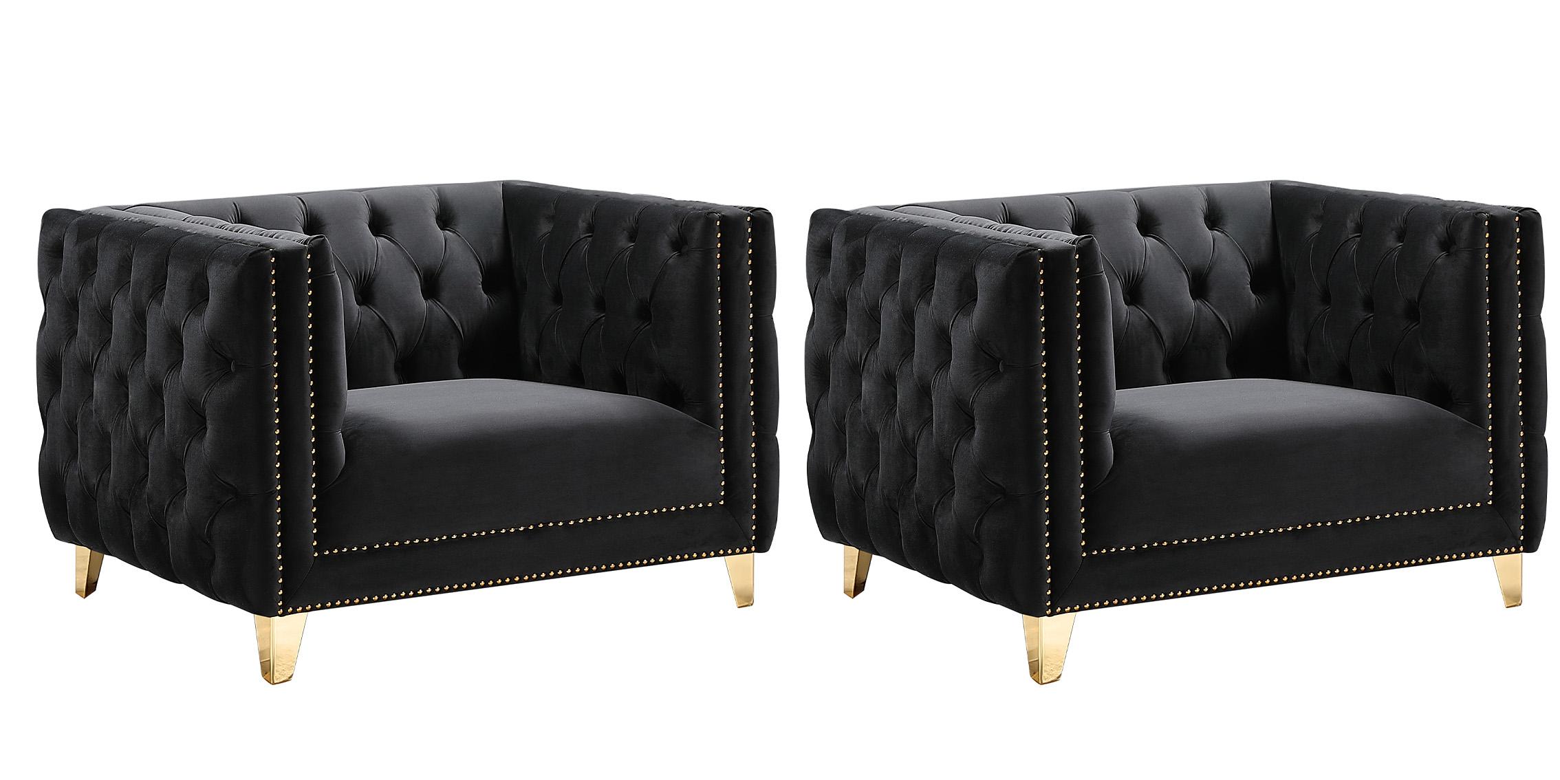 

    
Glam Black Velvet Arm Chair Set 2Pcs MICHELLE 652Black-C Meridian Contemporary
