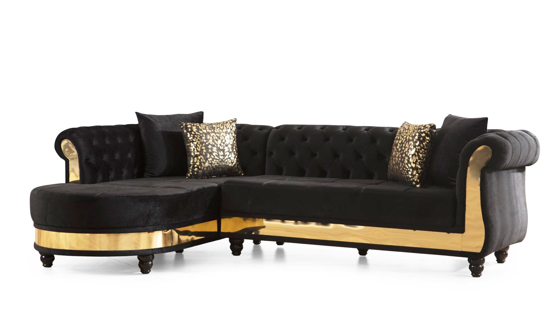 

    
Glam Black Velvet Button Tufted Sectional Sofa JULIA Galaxy Home Contemporary
