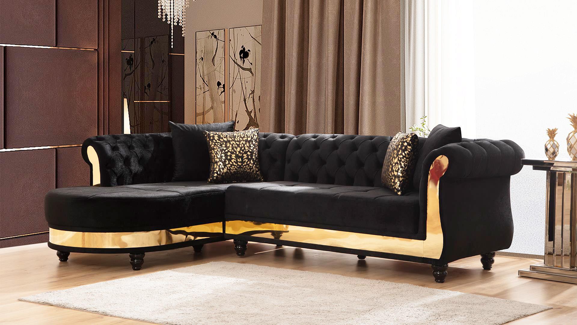 

    
Glam Black Velvet Button Tufted Sectional Sofa JULIA Galaxy Home Contemporary
