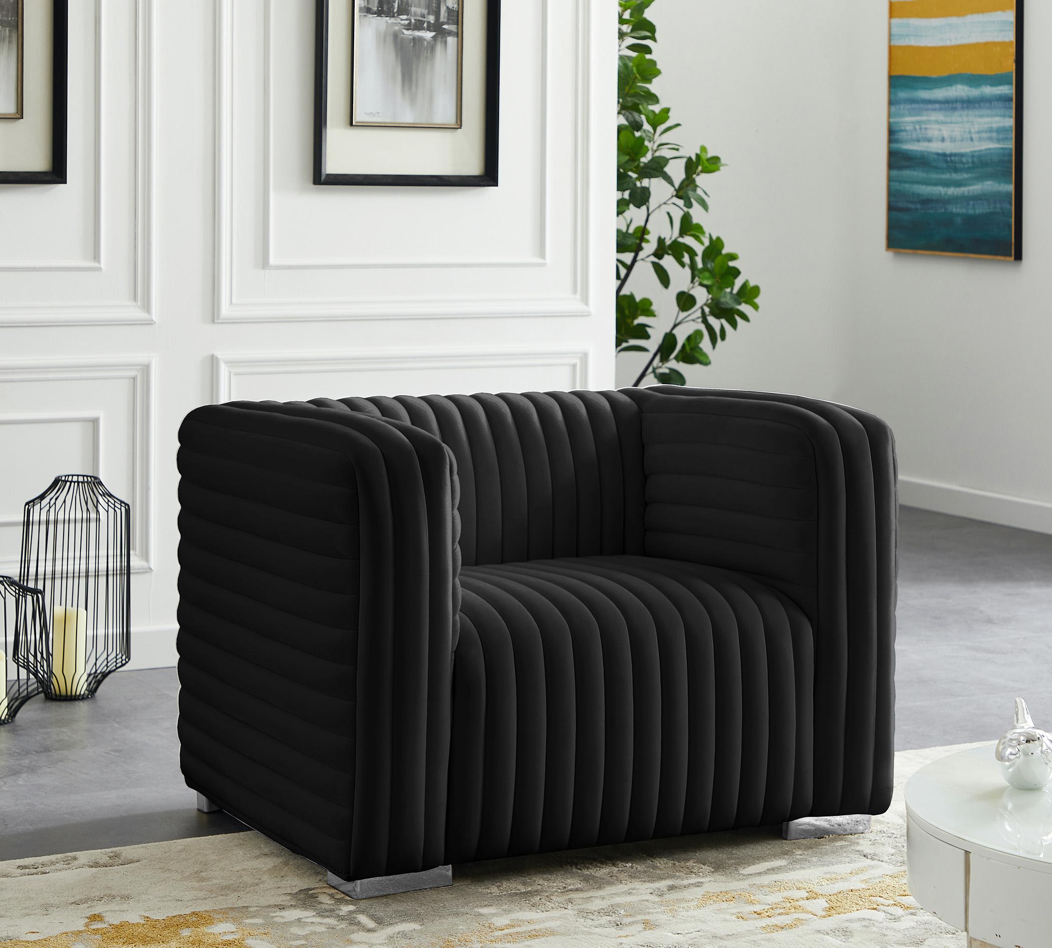 

    
Glam BLACK Velvet Channel Tufted Chair Ravish 640Black-C Meridian Contemporary
