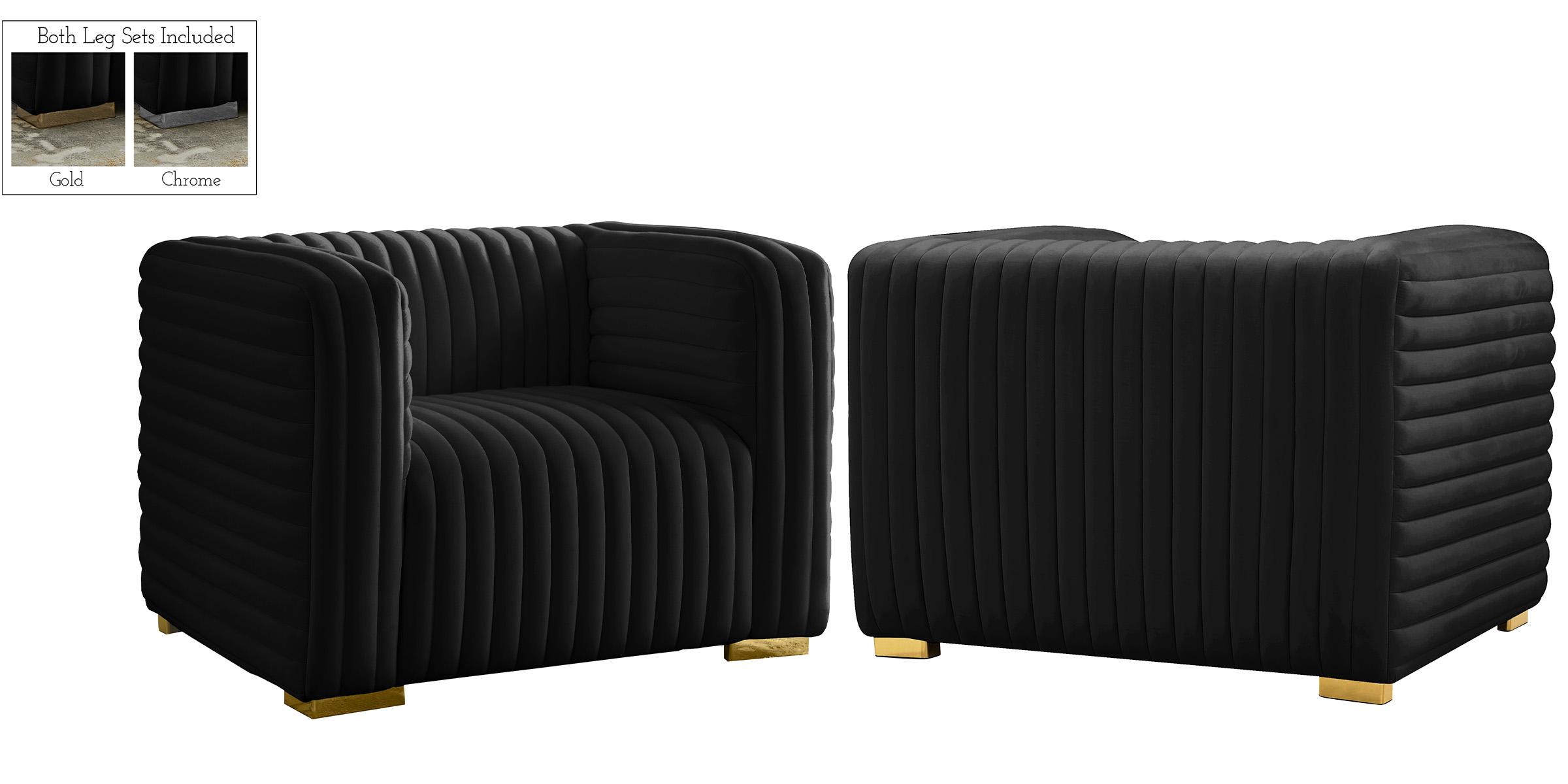 

    
Glam BLACK Velvet Channel Tufted Chair Set 2Pc Ravish 640Black-C Meridian Modern
