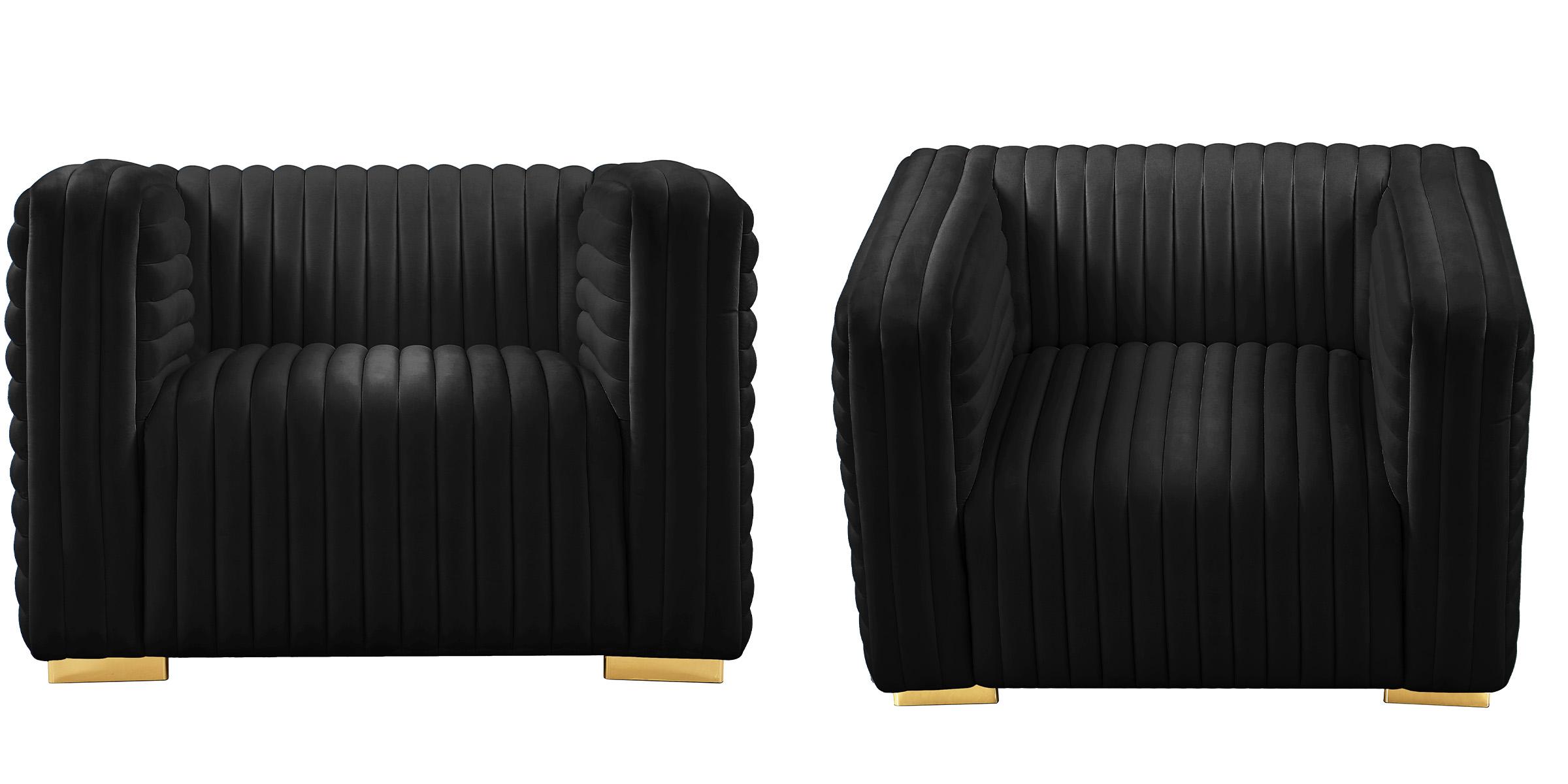 

    
Glam BLACK Velvet Channel Tufted Chair Set 2Pc Ravish 640Black-C Meridian Modern
