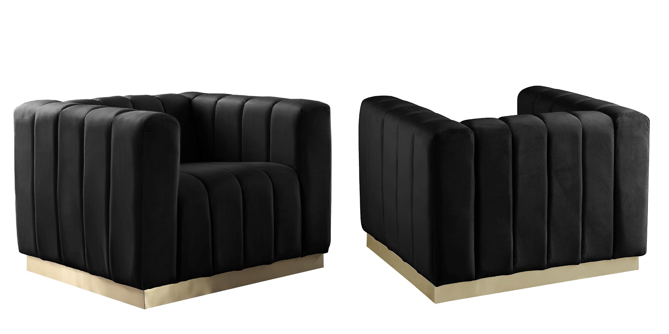 

    
Glam Black Velvet Channel Tufted Chair Set 2Pc MARLON 603Black-C Meridian Modern
