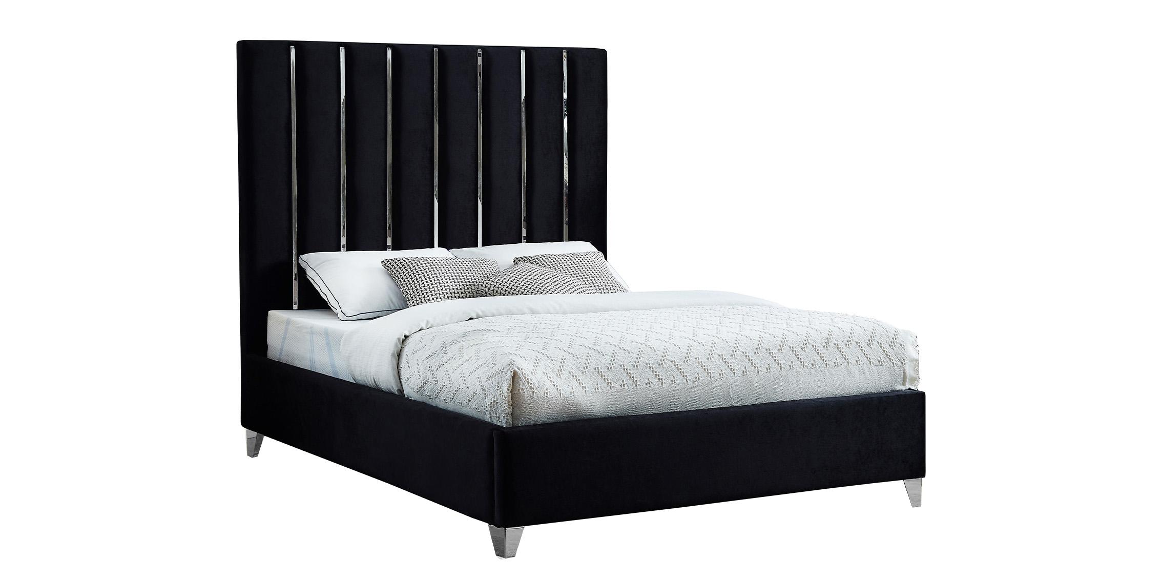 

    
Glam Black Velvet Channel Tufted Full Bed Enzo Meridian Contemporary Modern
