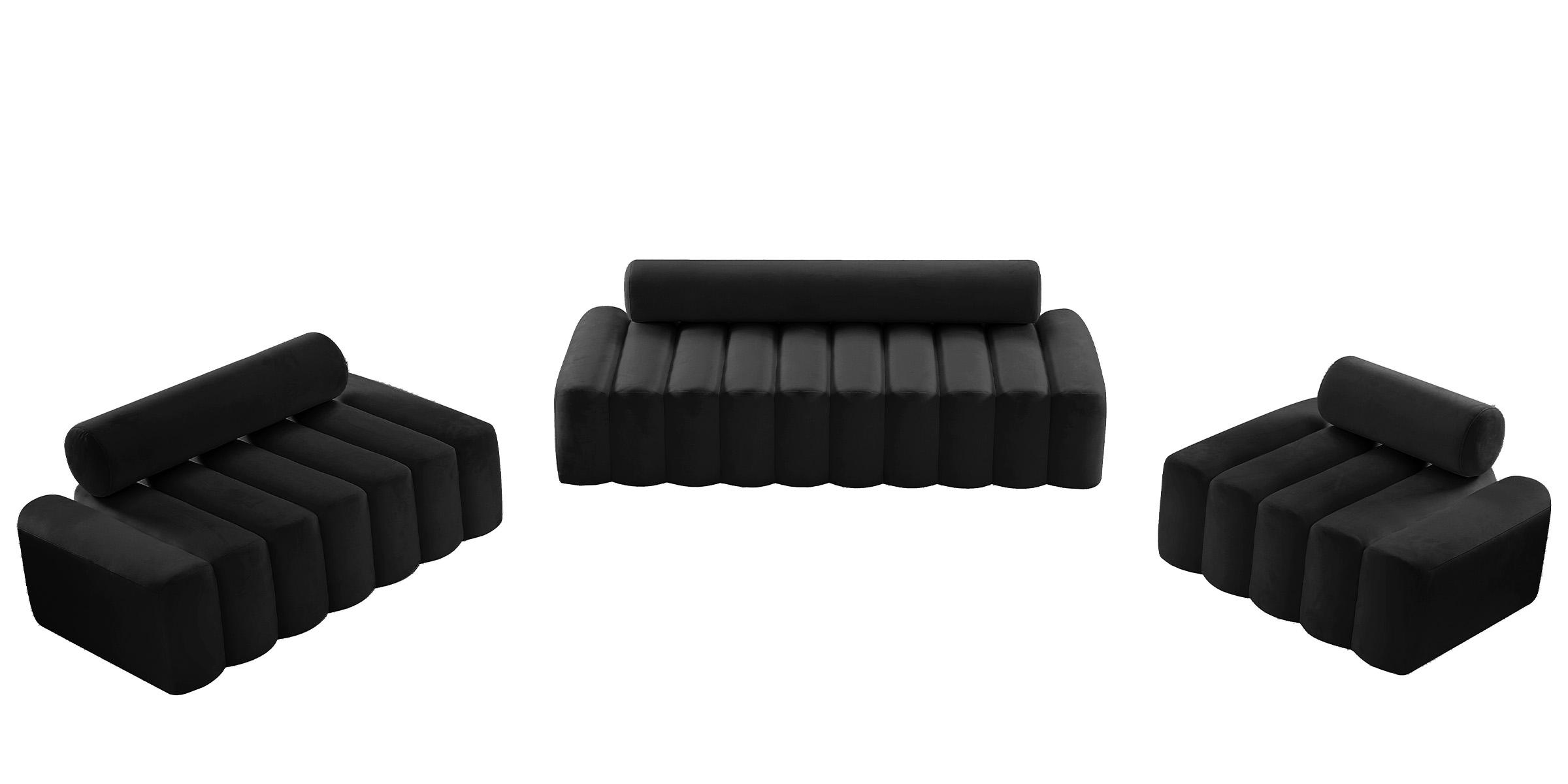 

    
Glam BLACK Velvet Channel Tufted Sofa Set 3Pcs Melody 647Black Meridian Modern
