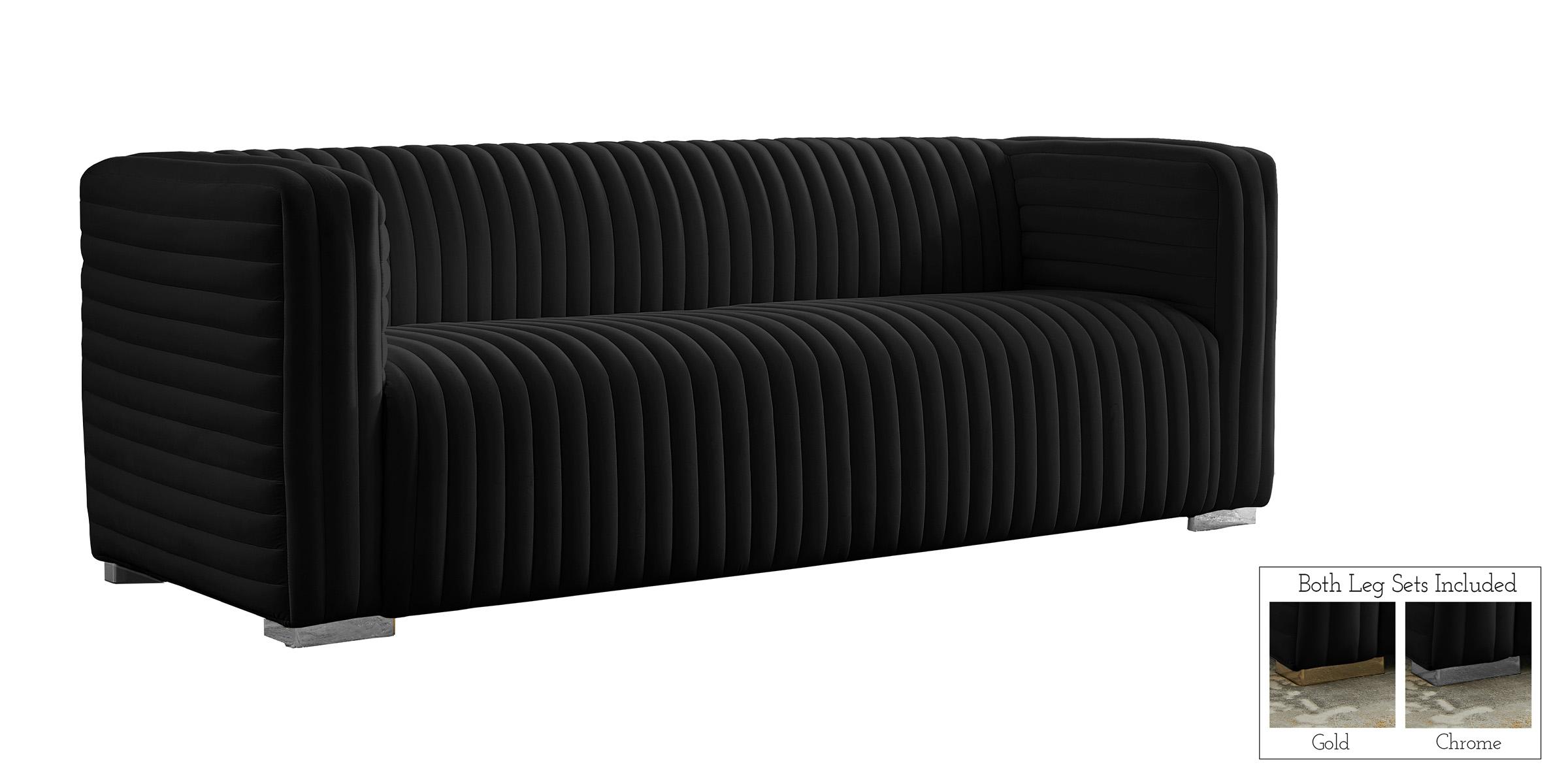 

    
Glam BLACK Velvet Channel Tufted Sofa Ravish 640Black-S Meridian Contemporary

