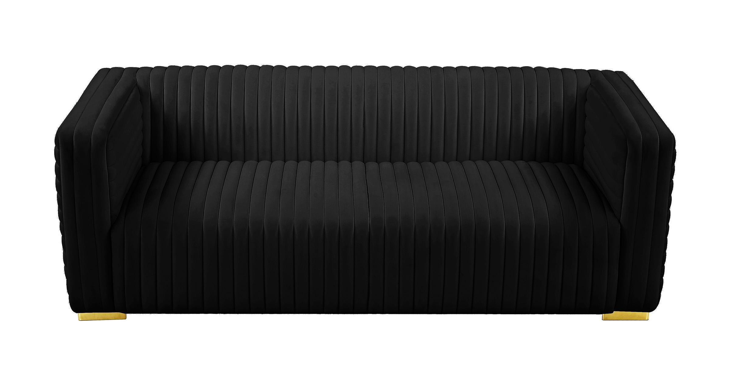 

    
 Photo  Glam BLACK Velvet Channel Tufted Sofa Set 3Pcs Ravish 640Black Meridian Modern
