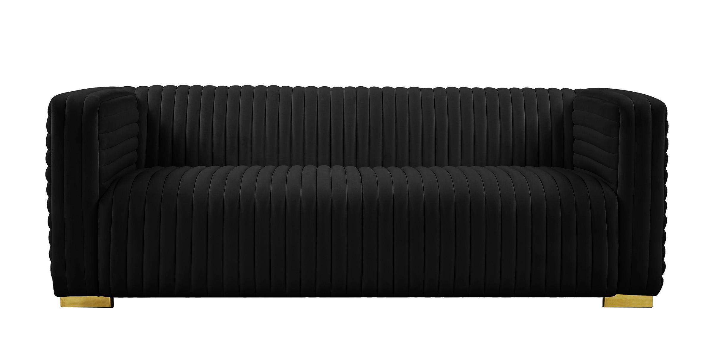 

        
094308256030Glam BLACK Velvet Channel Tufted Sofa Set 3Pcs Ravish 640Black Meridian Modern
