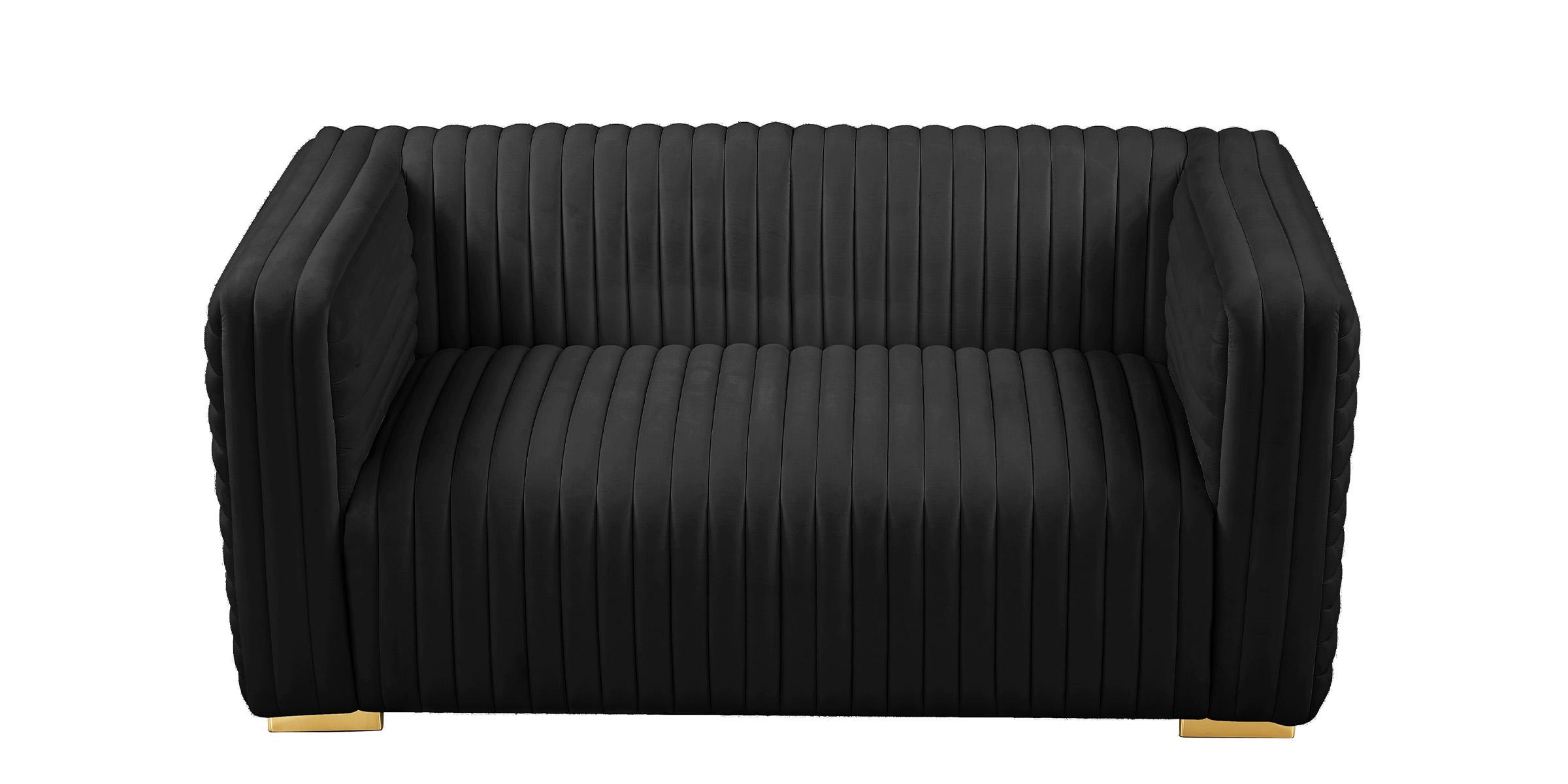 

    
Glam BLACK Velvet Channel Tufted Sofa Set 3Pcs Ravish 640Black Meridian Modern
