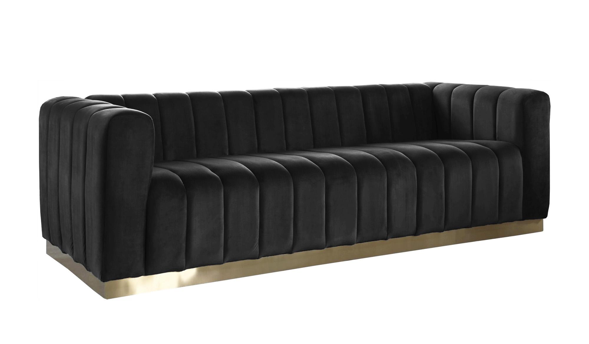Contemporary Sofa MARLON 603Black-S 603Black-S in Gold, Black Velvet