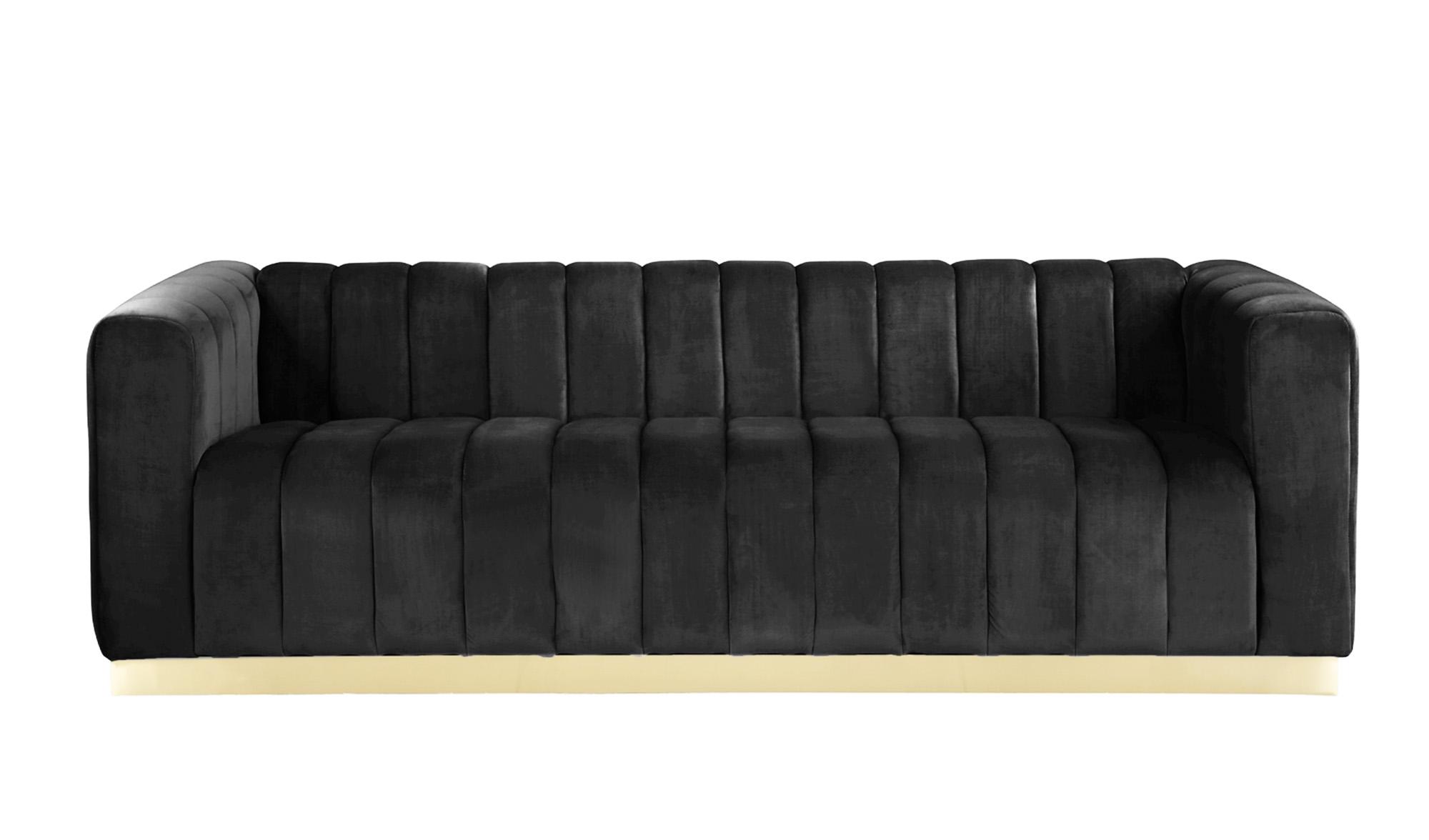 

    
Glam Black Velvet Channel Tufted Sofa MARLON 603Black-S Meridian Contemporary
