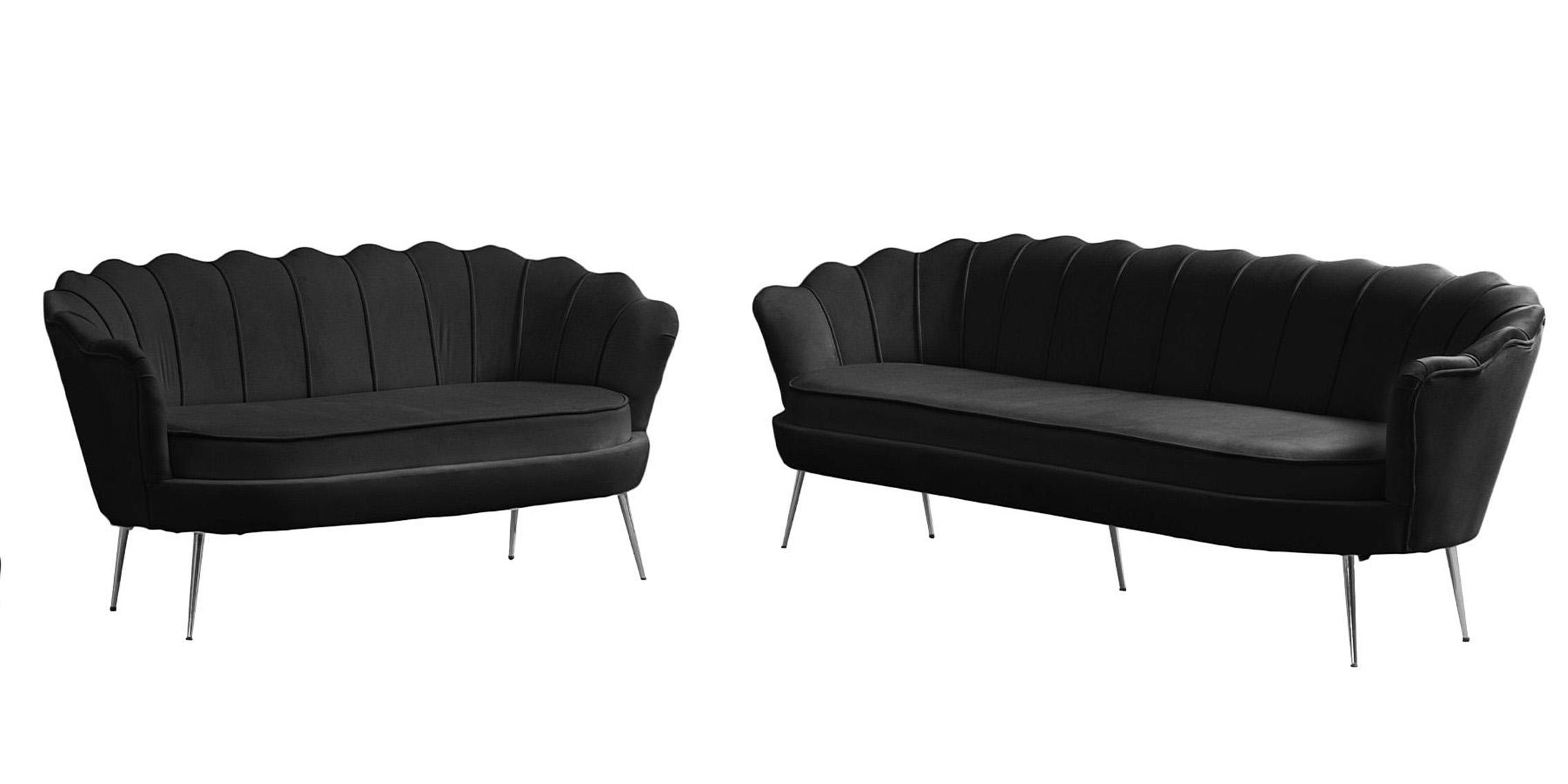 

    
Glam BLACK Velvet Channel Tufted Sofa Set 2Pcs GARDENIA 684Black Meridian Modern
