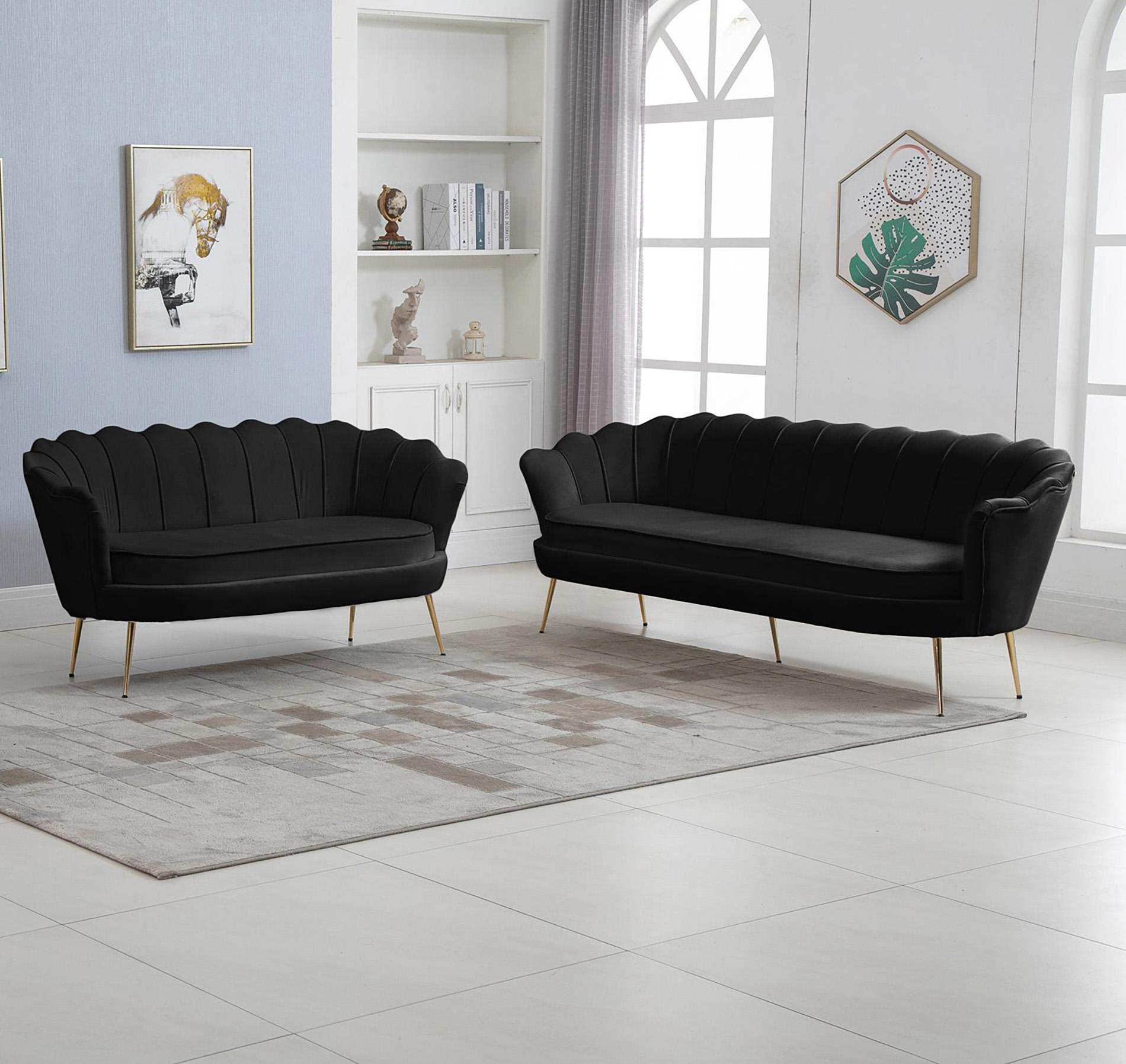 

    
Glam BLACK Velvet Channel Tufted Sofa Set 2Pcs GARDENIA 684Black Meridian Modern
