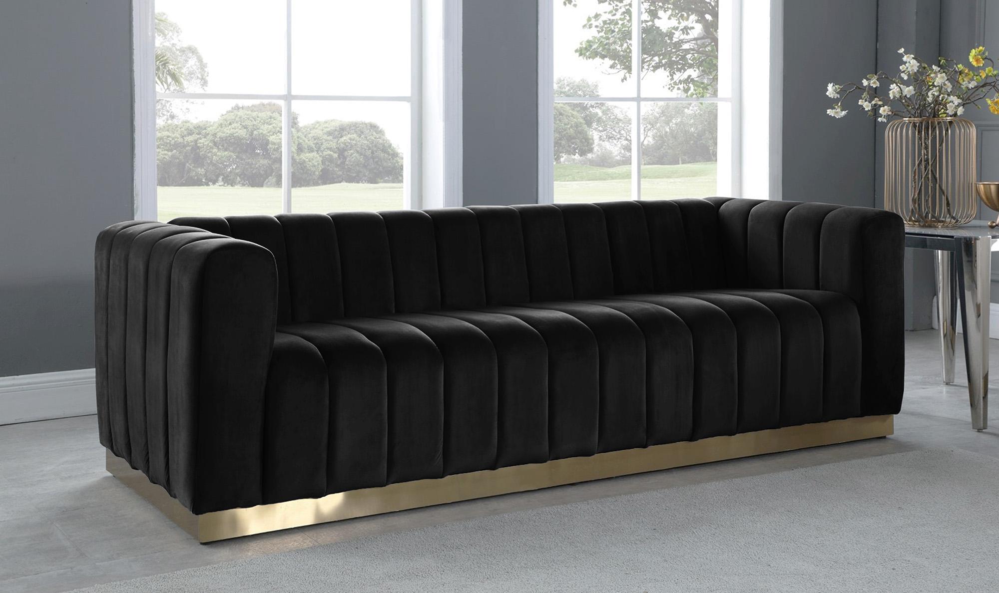 

    
 Order  Glam Black Velvet Channel Tufted Sofa Set 2Pcs MARLON 603Black-S Meridian Modern
