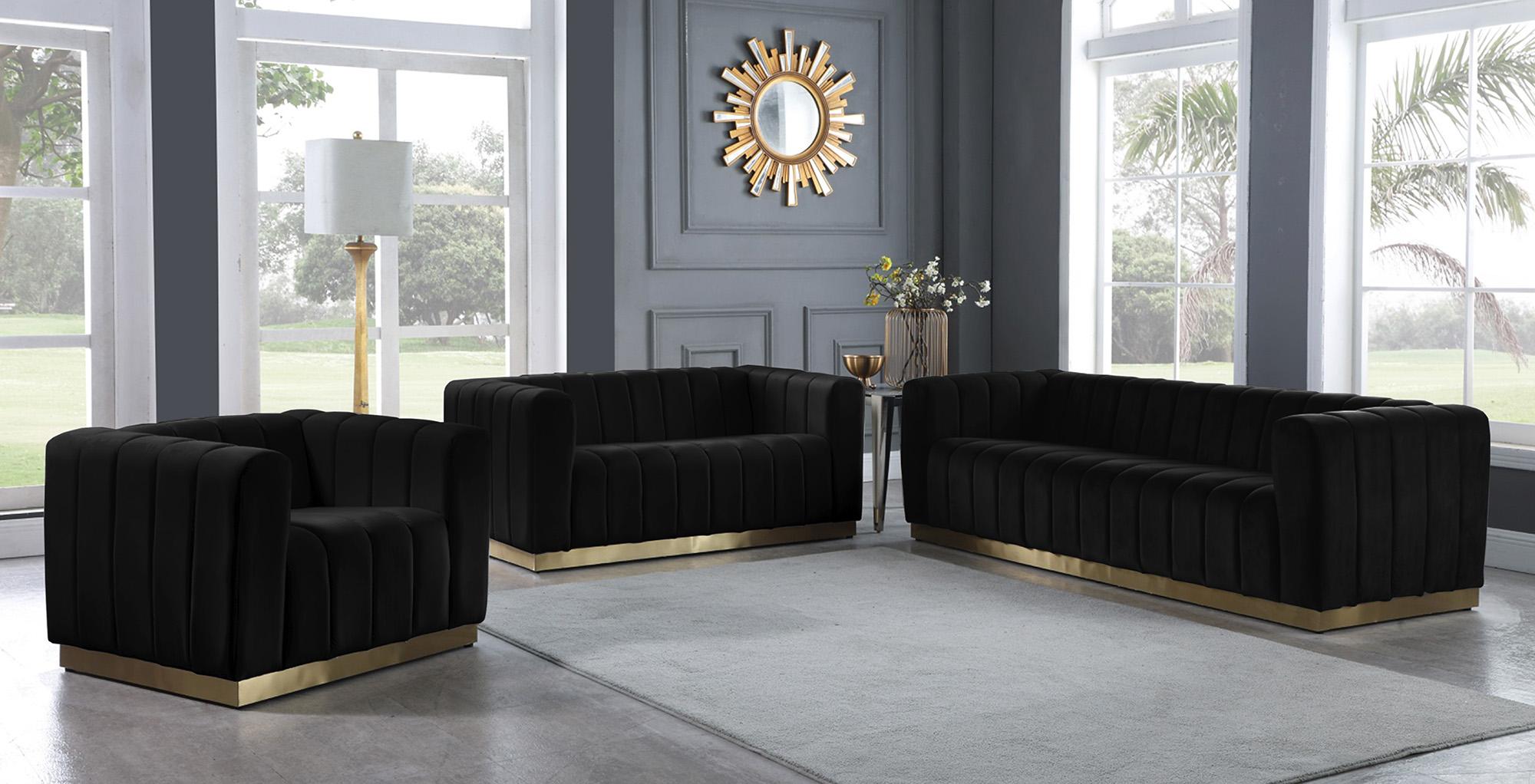 

    
 Photo  Glam Black Velvet Channel Tufted Sofa Set 2Pcs MARLON 603Black-S Meridian Modern
