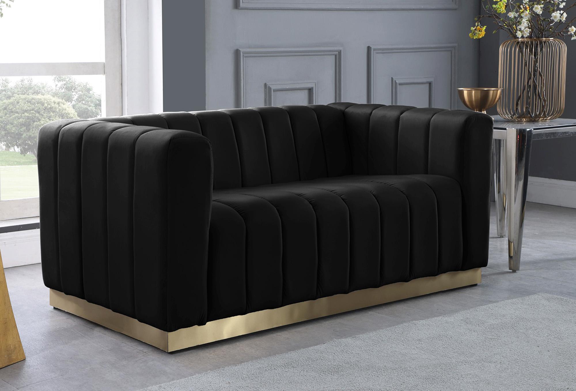 

    
 Shop  Glam Black Velvet Channel Tufted Sofa Set 2Pcs MARLON 603Black-S Meridian Modern
