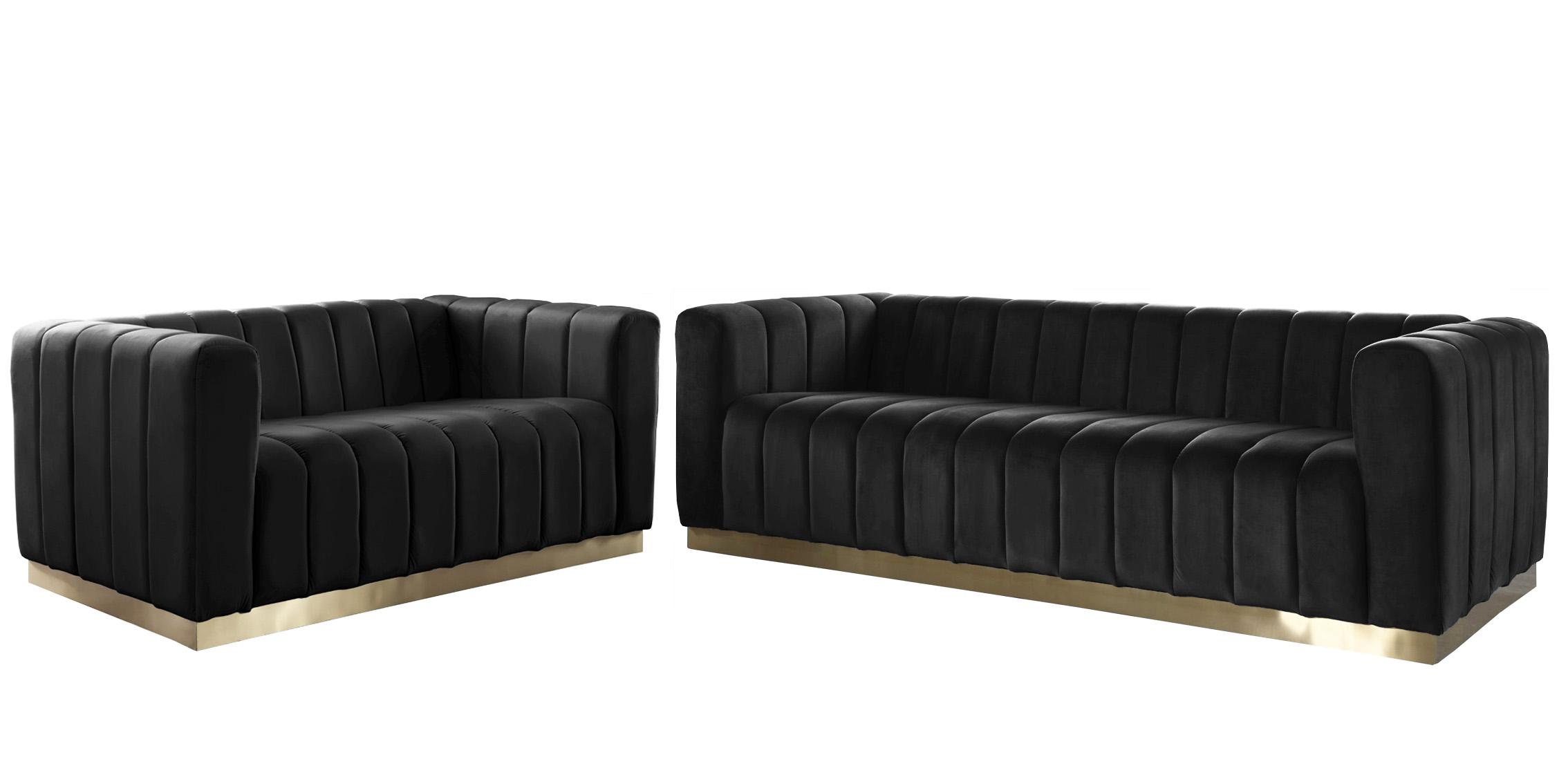 

    
Glam Black Velvet Channel Tufted Sofa Set 2Pcs MARLON 603Black-S Meridian Modern
