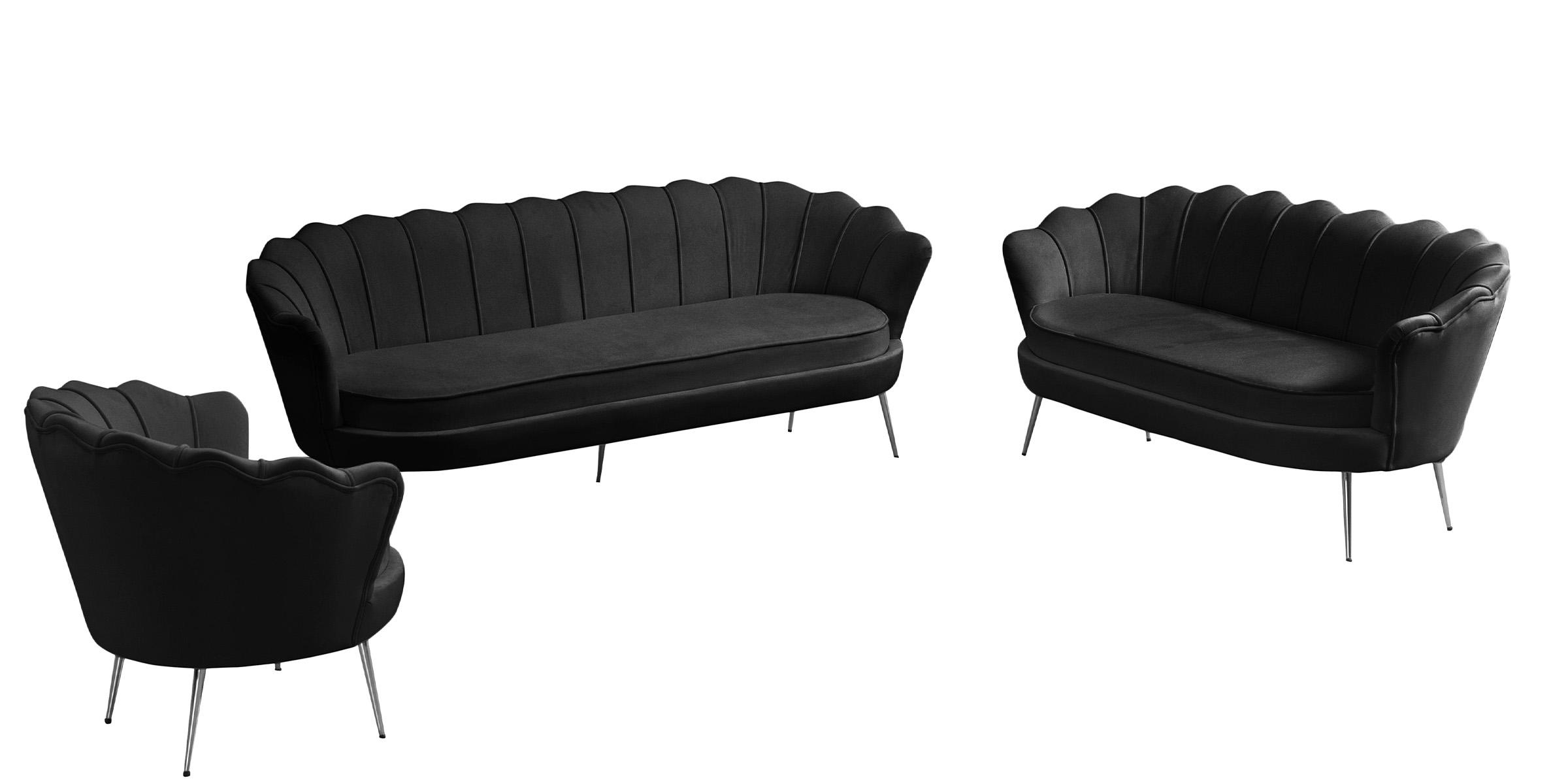 Contemporary, Modern Sofa Set GARDENIA 684Black-S-Set-3 in Black Velvet
